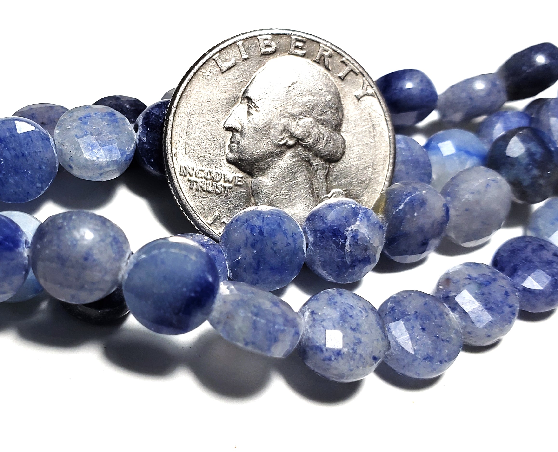 8mm Blue Aventurine Faceted Coin Gemstone Beads 8-Inch Strand