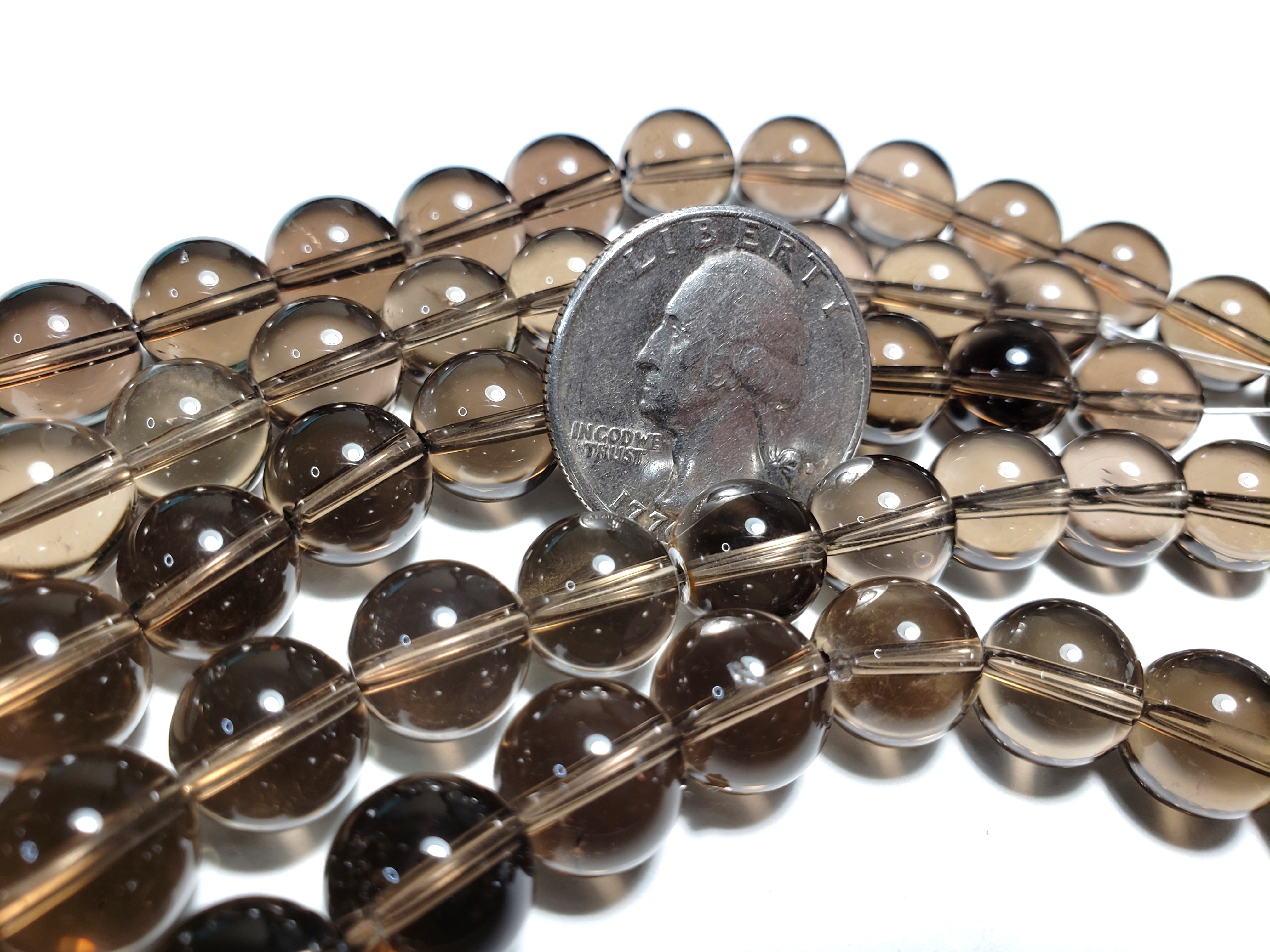 10mm Smoky Quartz Round Gemstone Beads 8-Inch Strand