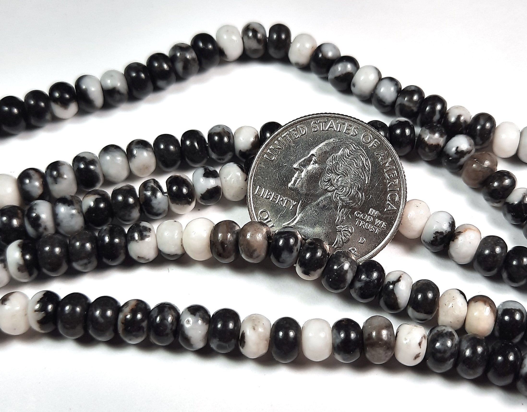 6x4mm Black Zebra Jasper Smooth Rondelle Gemstone Beads 8-Inch Strand