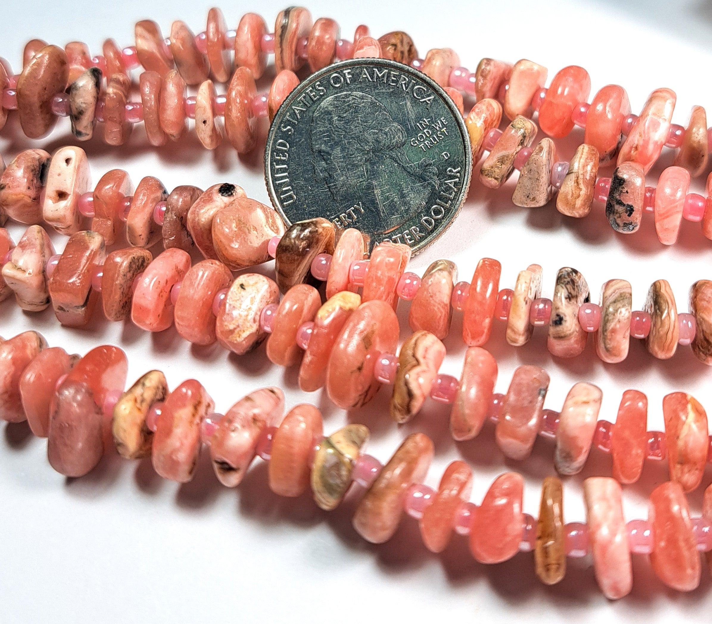 8-12mm Rhodochrosite Freeform Chip Gemstone Beads 8-Inch Strand