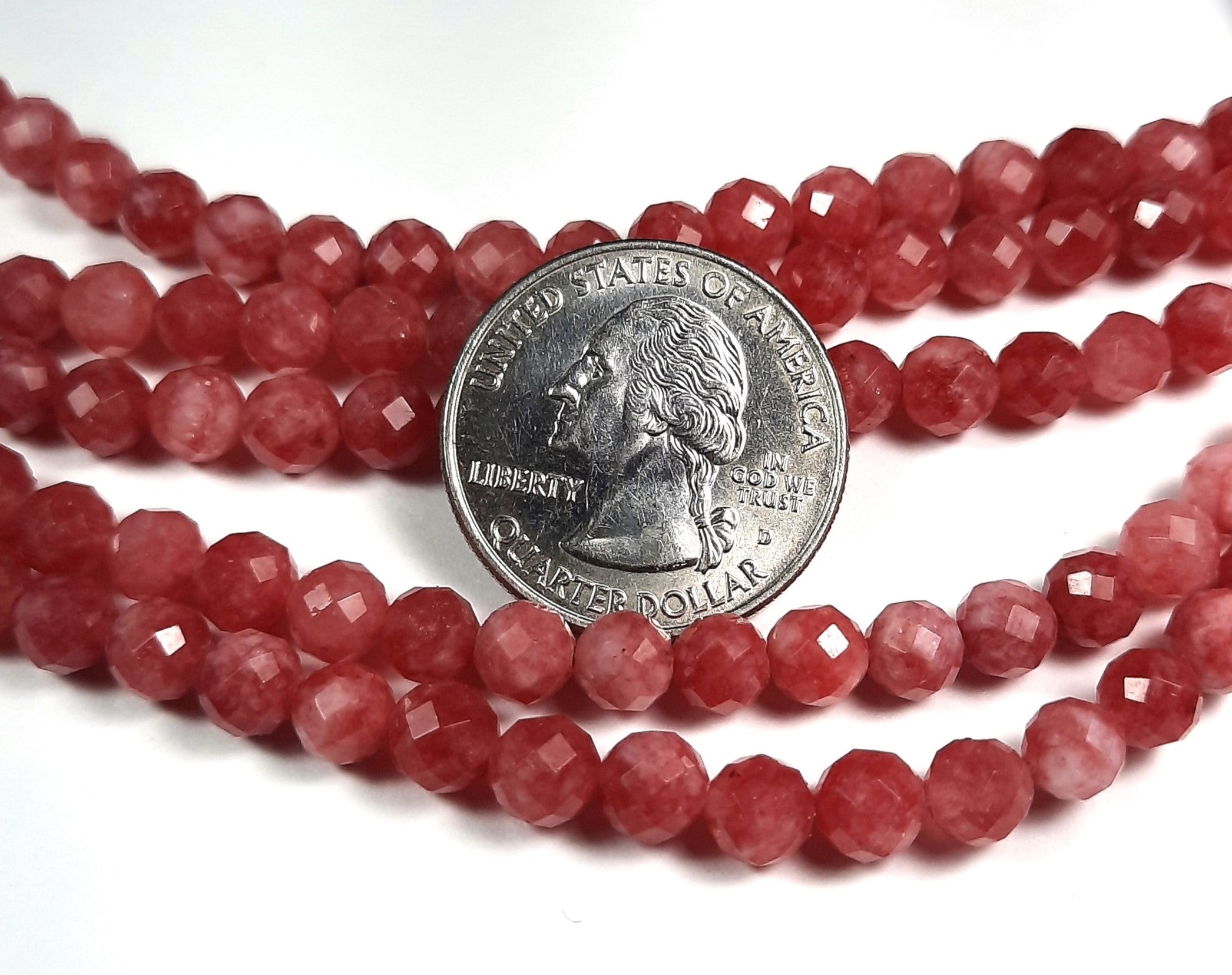 6mm Rhodonite Dyed White Jade Faceted Round Gemstone Beads 8-Inch Strand