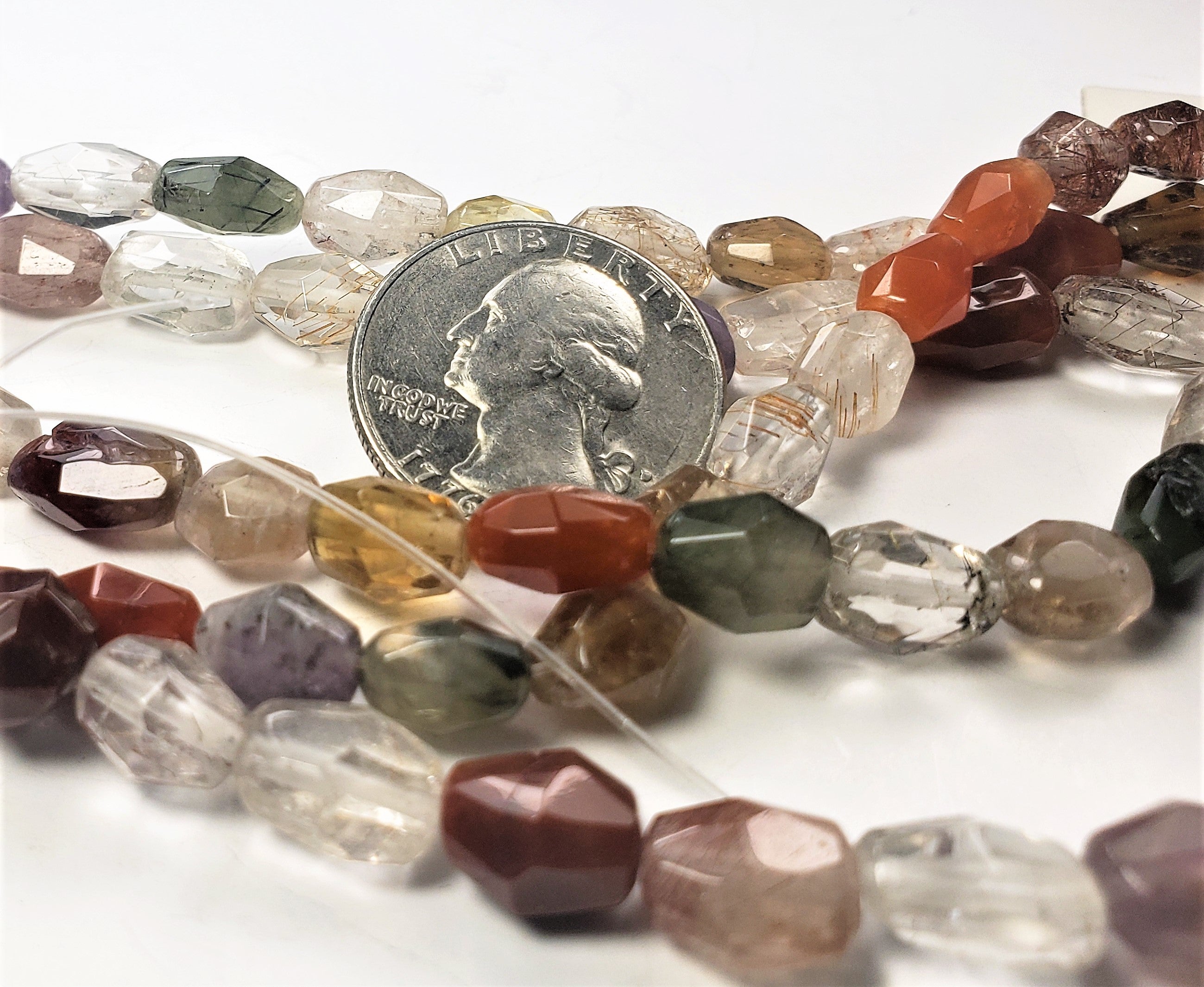 8-12mm Mixed Quartz Freeform Faceted Barrel Gemstone Beads 8-inch Strand
