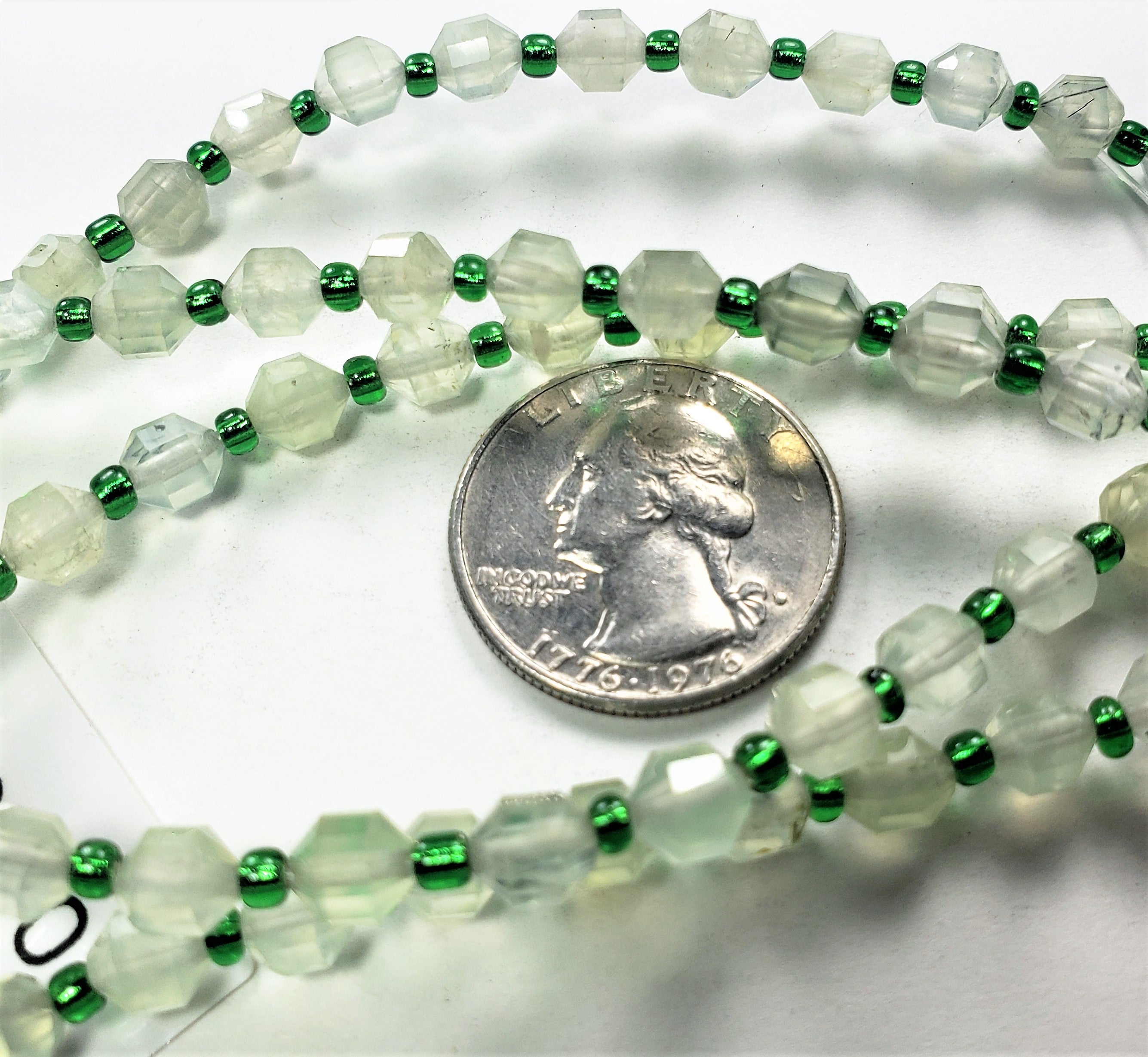 6mm Prehnite Faceted Lantern Gemstone Beads 8-Inch Strand