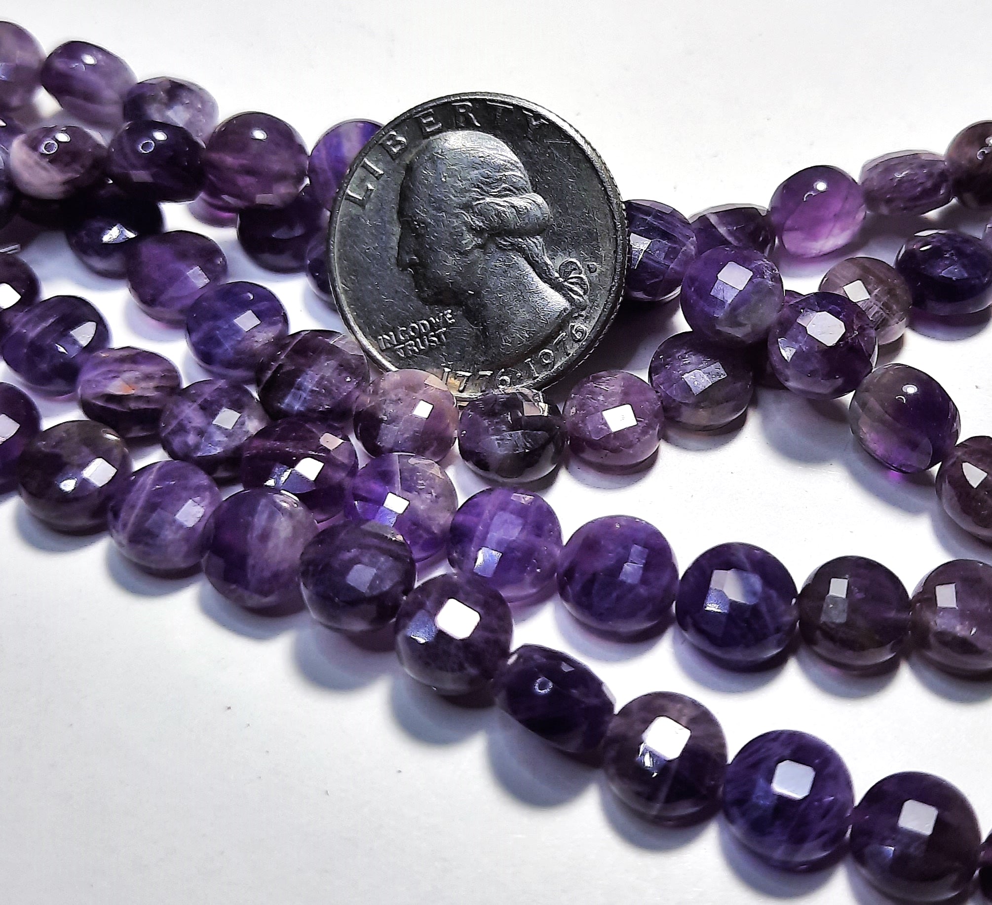 8mm Amethyst Faceted Coin Gemstone Beads 8-Inch Strand