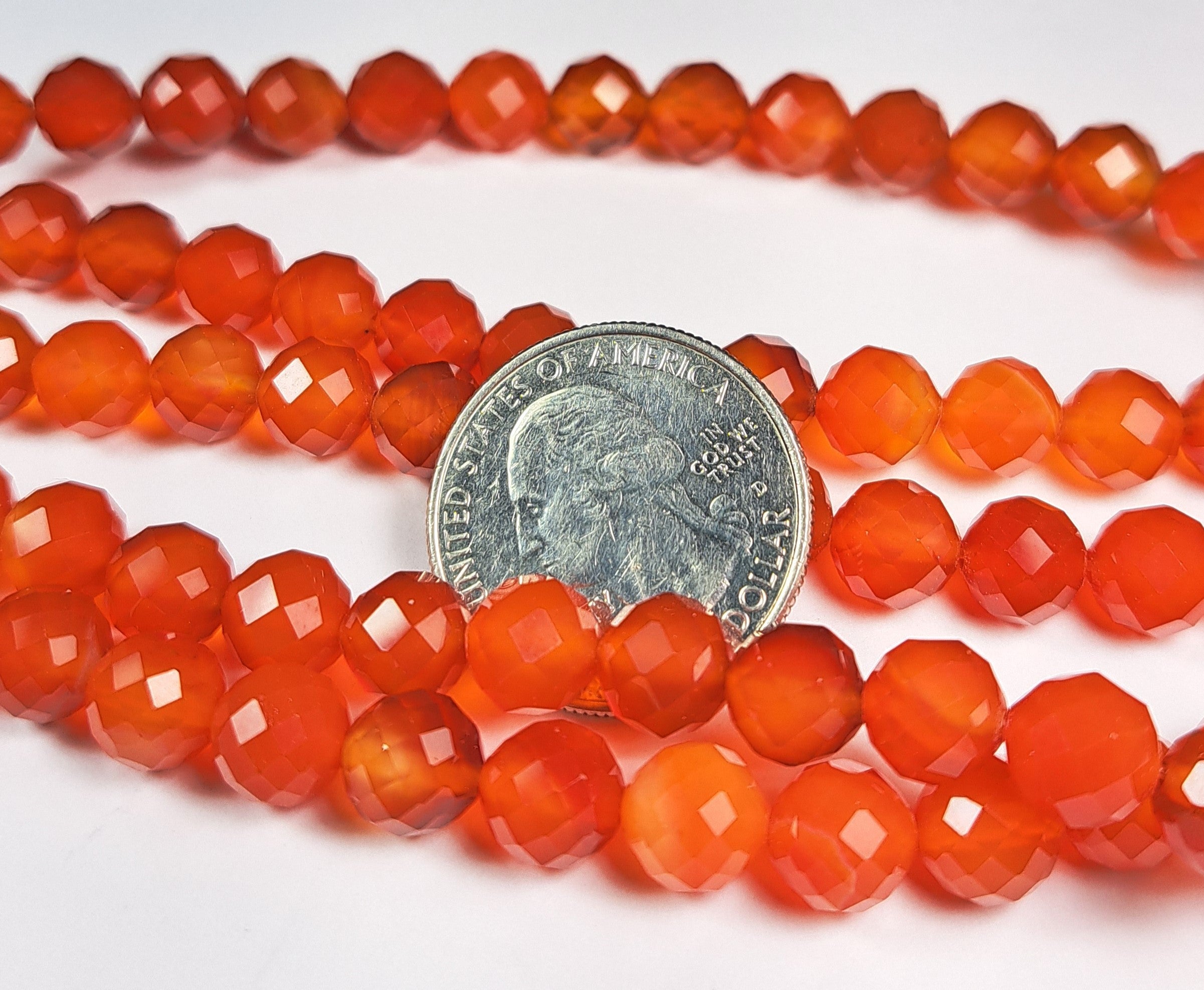 8mm Carnelian Faceted Round Gemstone Beads 8-Inch Strand