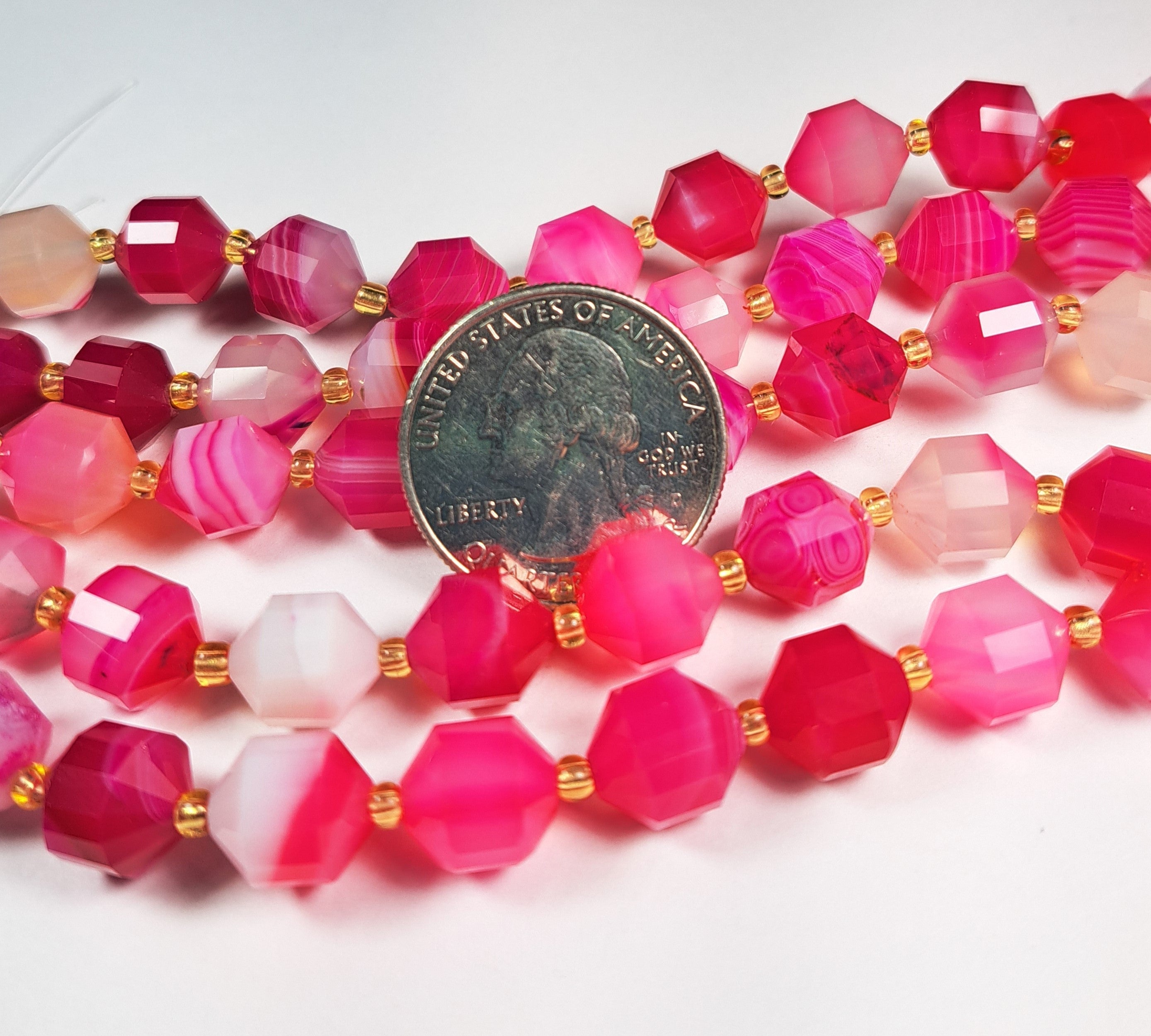10mm Magenta Sardonyx Faceted Lantern Gemstone Beads 8-Inch Strand