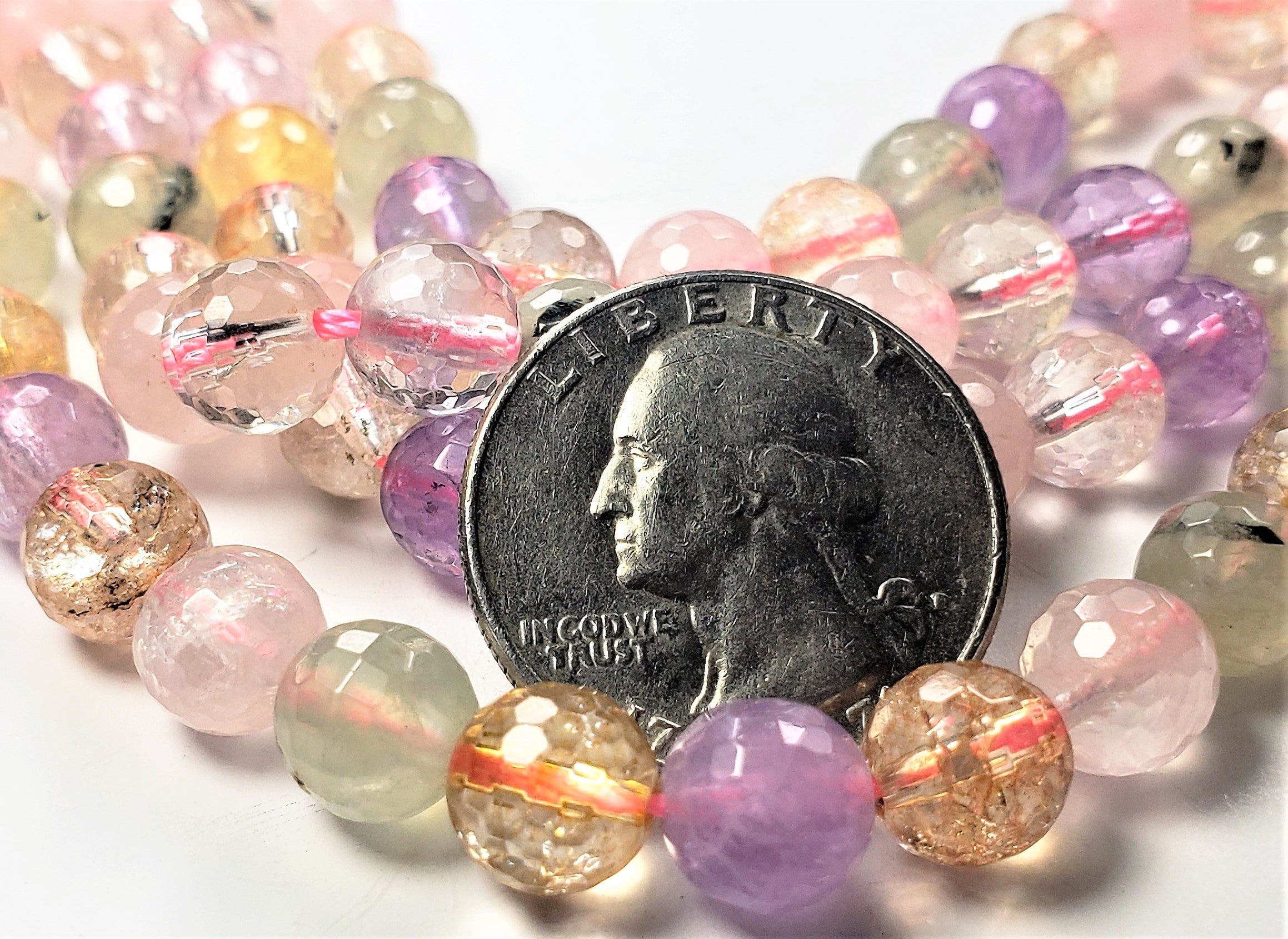 8mm Mixed Quartz Faceted Round Gemstone Beads 8-inch Strand