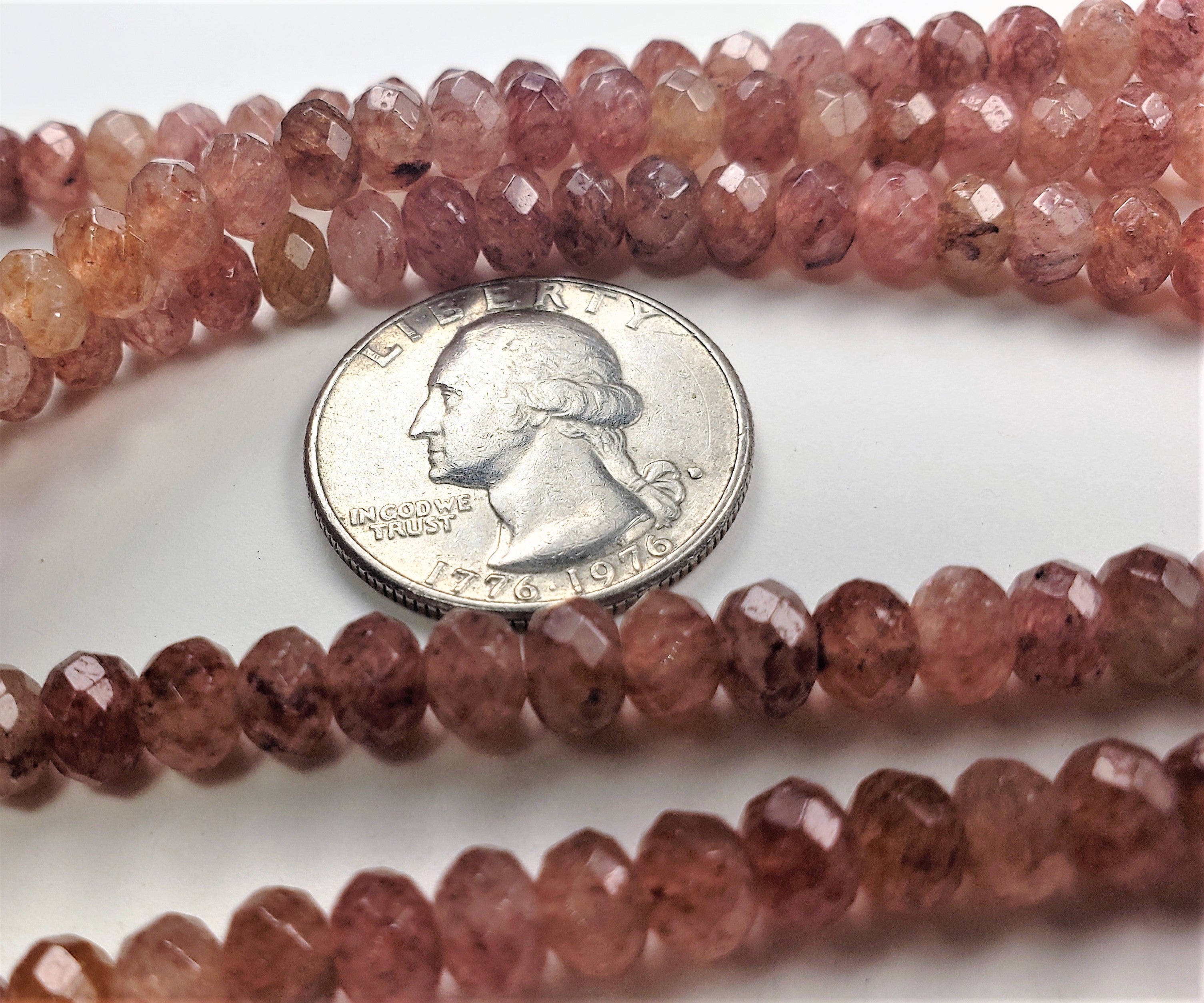 6x4mm Strawberry Quartz Faceted Rondelle Gemstone Beads 8-Inch Strand
