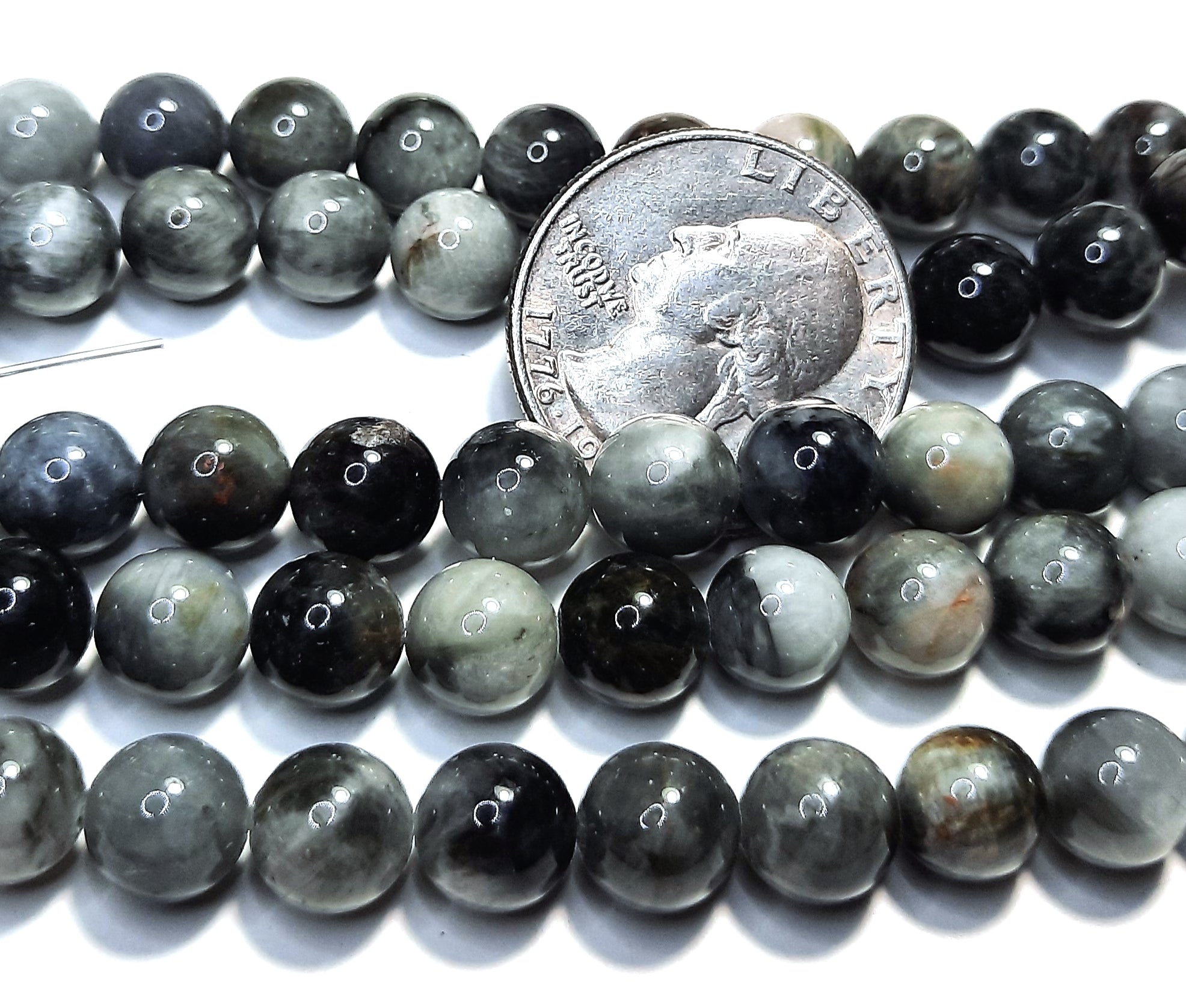 8mm Hawk Eye Round Gemstone Beads 8-Inch Strand