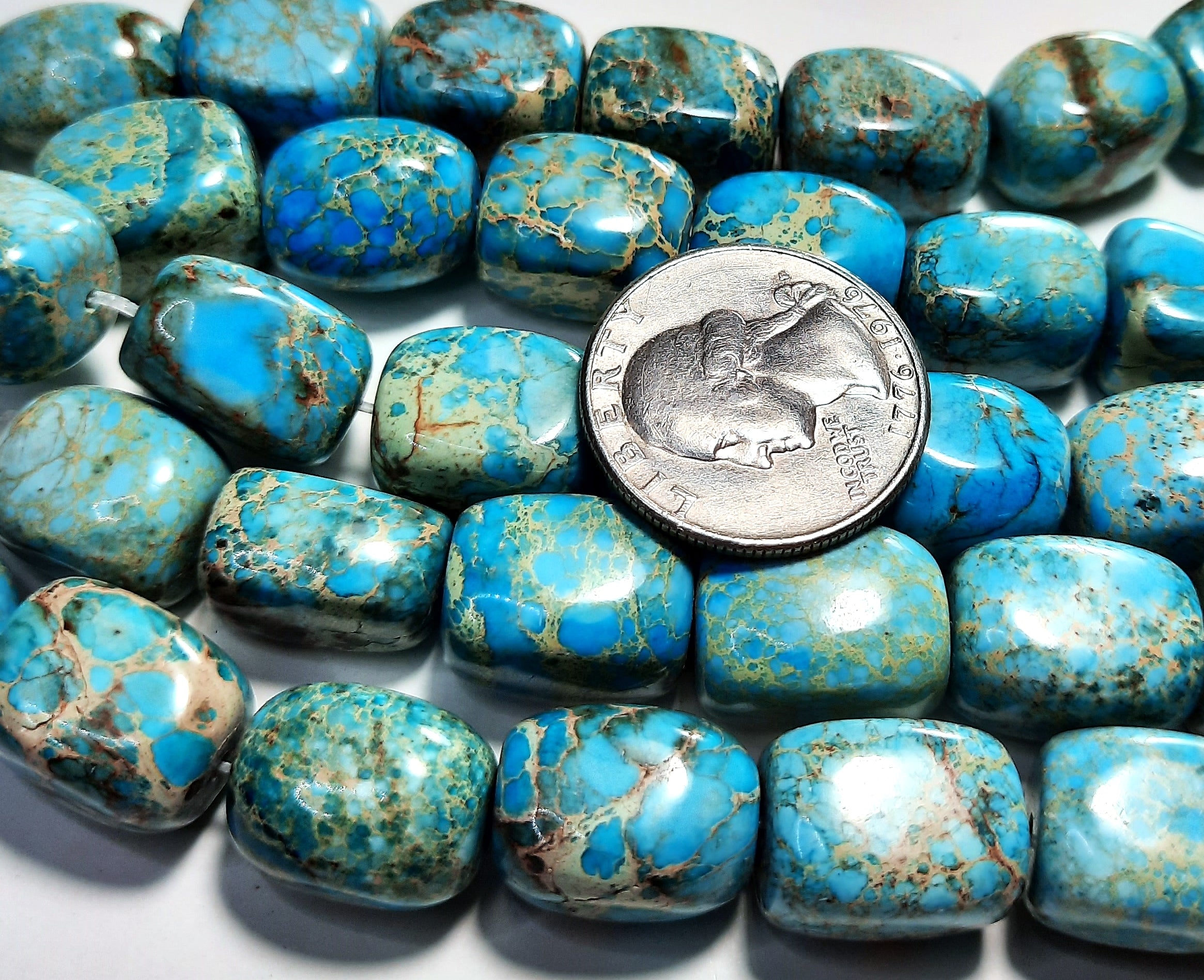 16x12mm Aqua Terra Jasper Turquoise Blue Nugget Gemstone Beads 8-Inch Strand