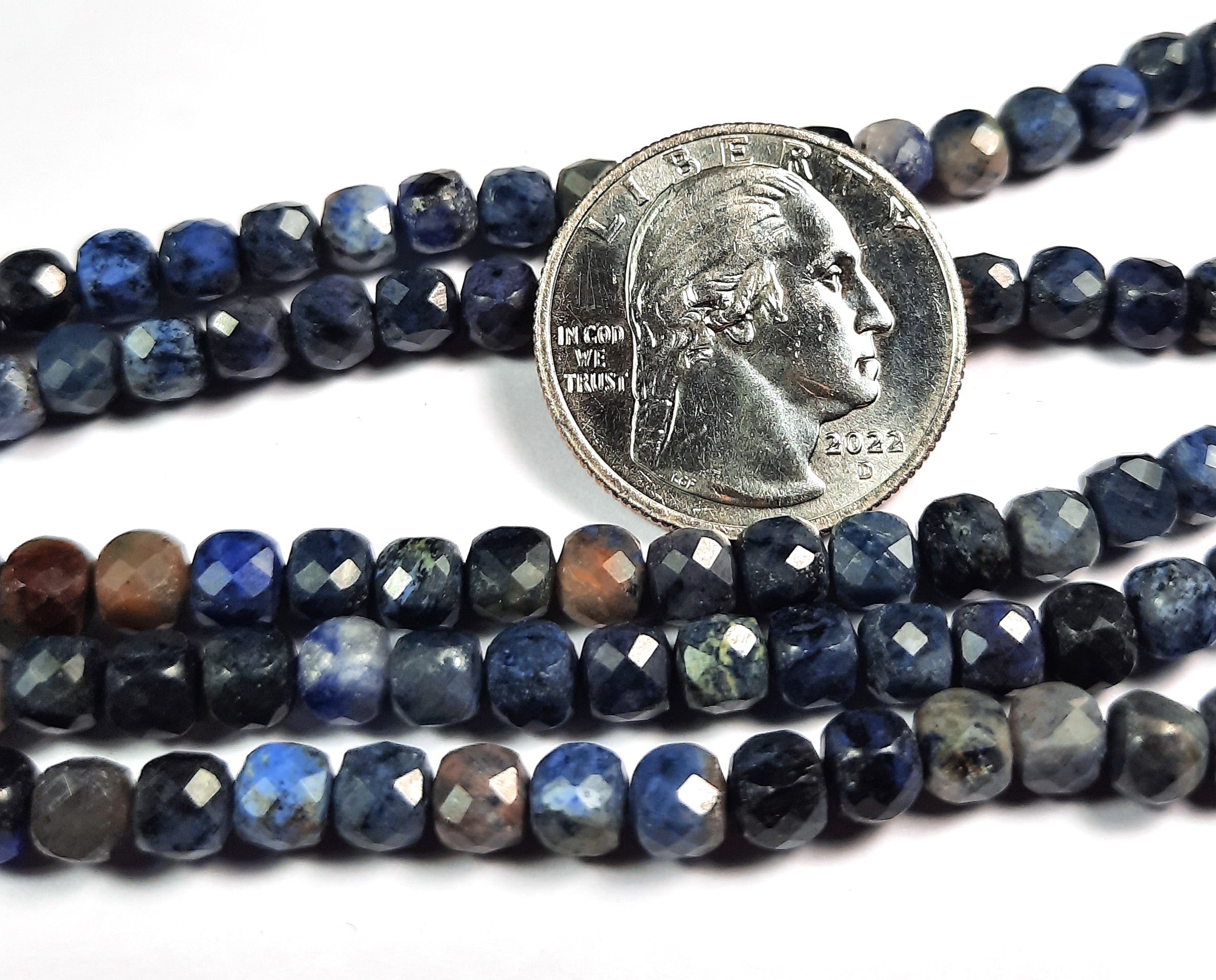 5mm Mixed Blue Stone Faceted Cube Gemstone Beads 8-Inch Strand