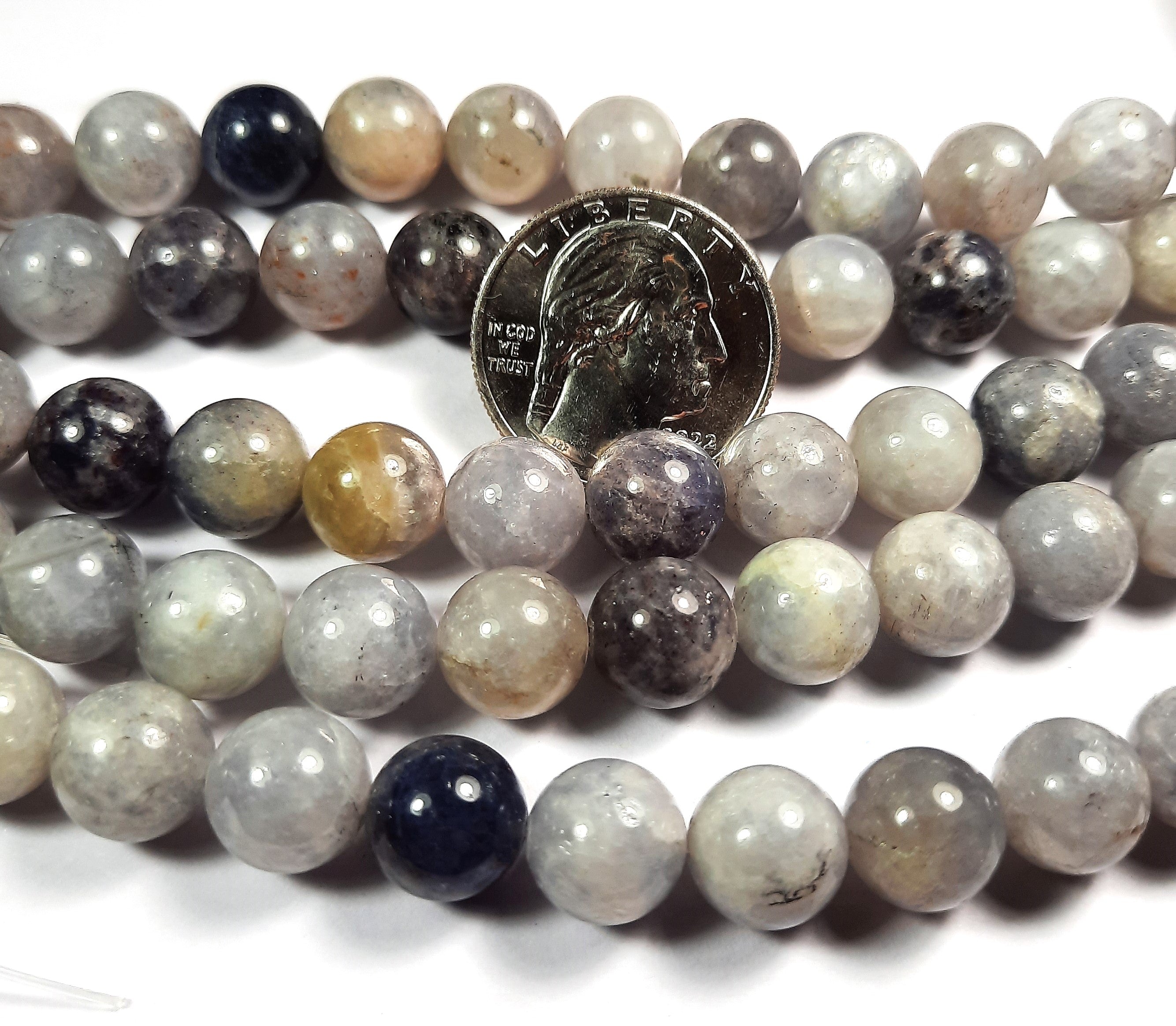 10mm Iolite Round Gemstone Beads 8-Inch Strand