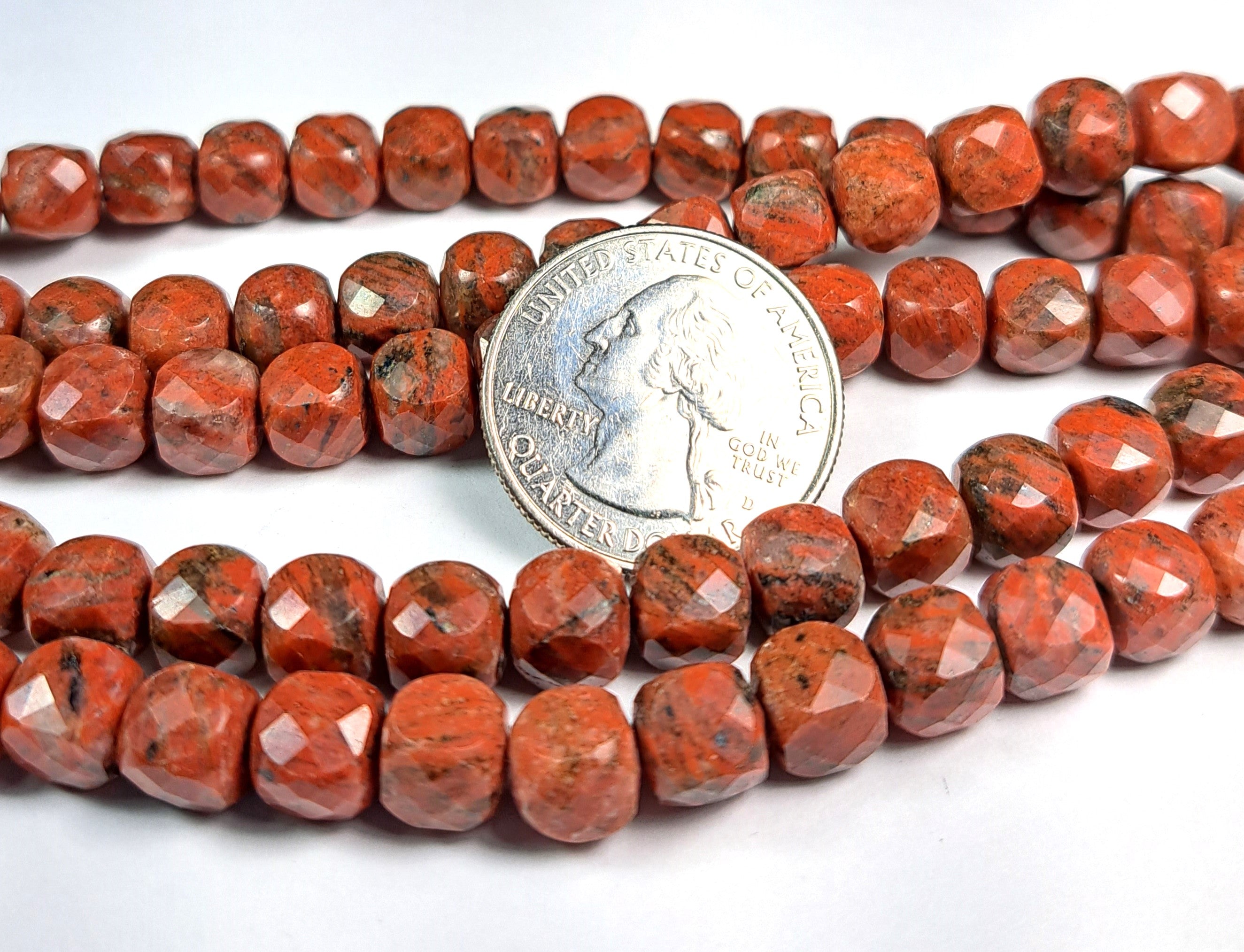 8mm Poppy Jasper Faceted Cube Gemstone Beads 8-Inch Strand