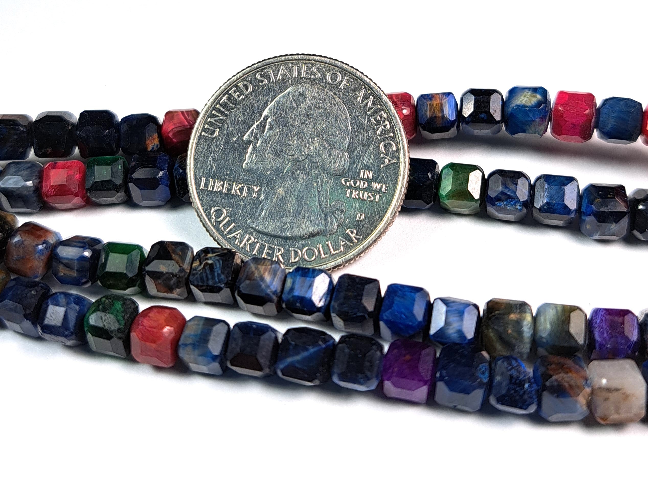 6mm Tiger's Eye Mixed Faceted Cube Gemstone Beads 8-Inch Strand