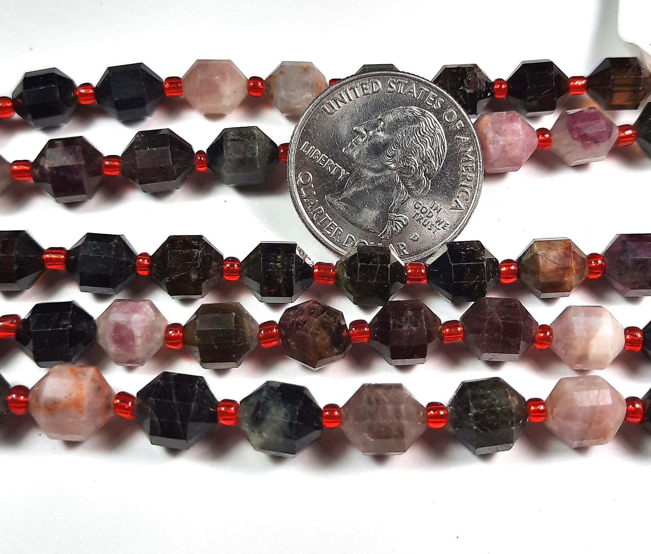 8mm Tourmaline Faceted Satellite Gemstone Beads 8-Inch Strand