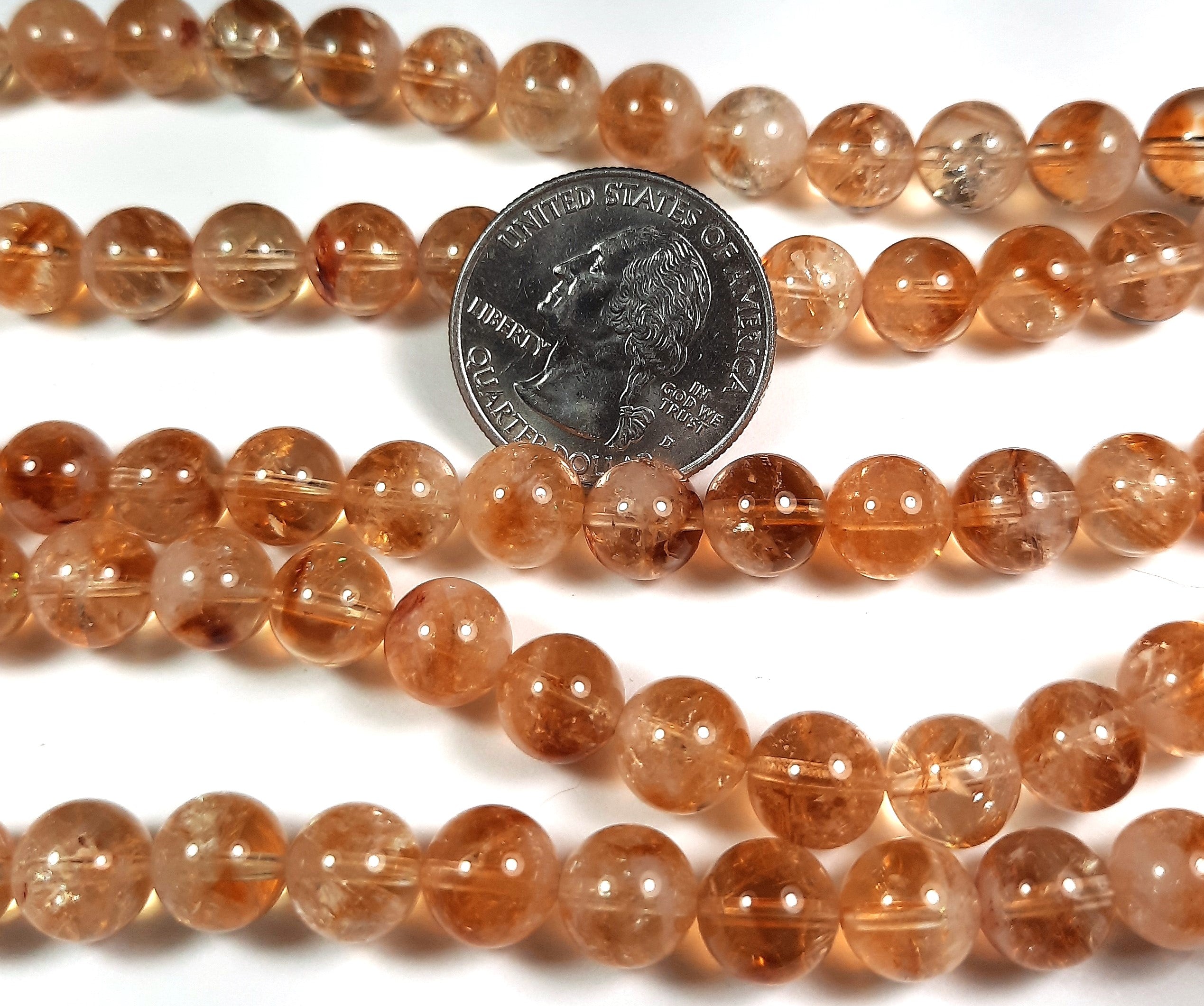8mm Citrine Round Gemstone Beads 8-Inch Strand