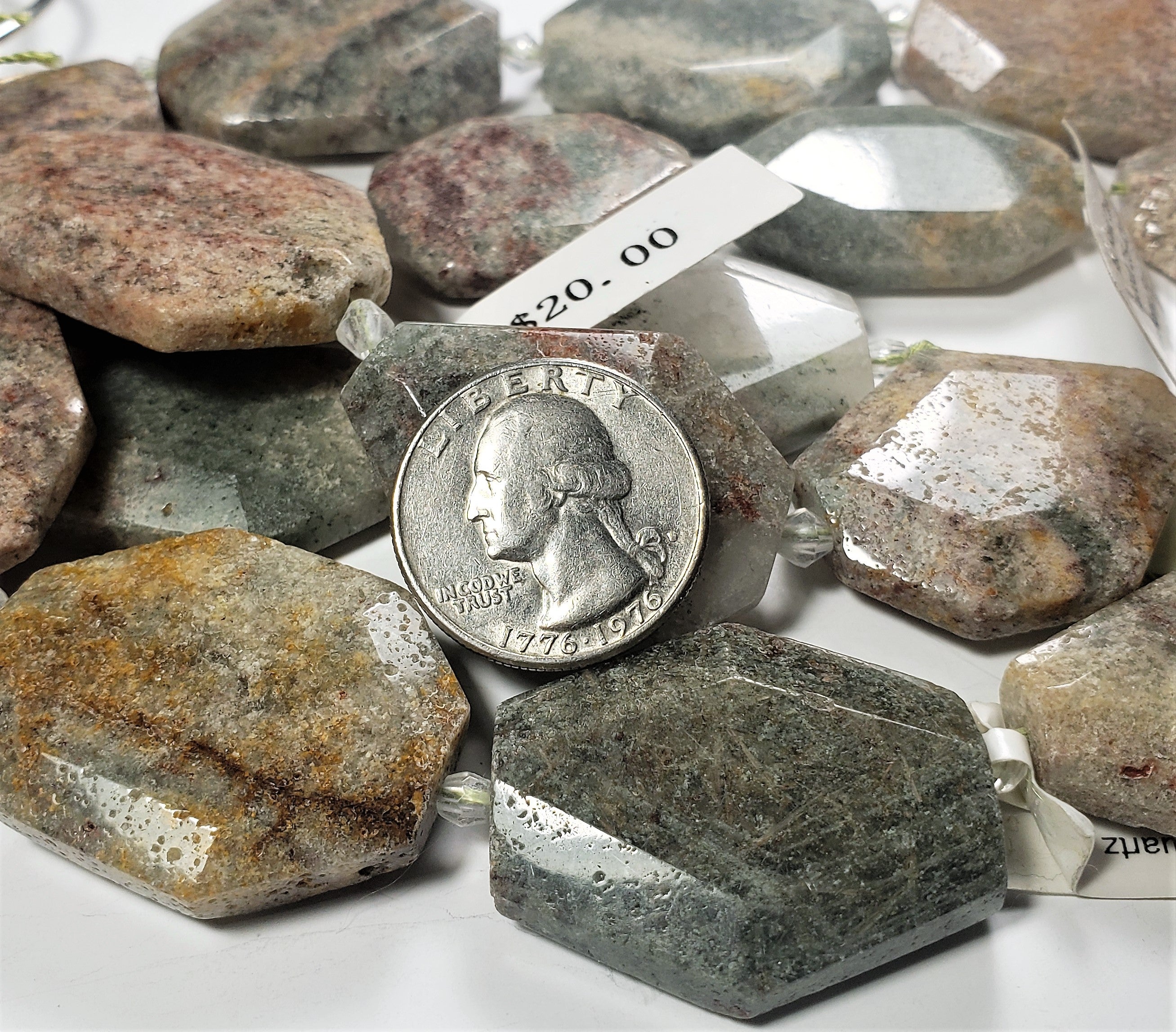 25x40mm Red Kiwi Quartz Freeform Gemstone Beads 8-inch Strand