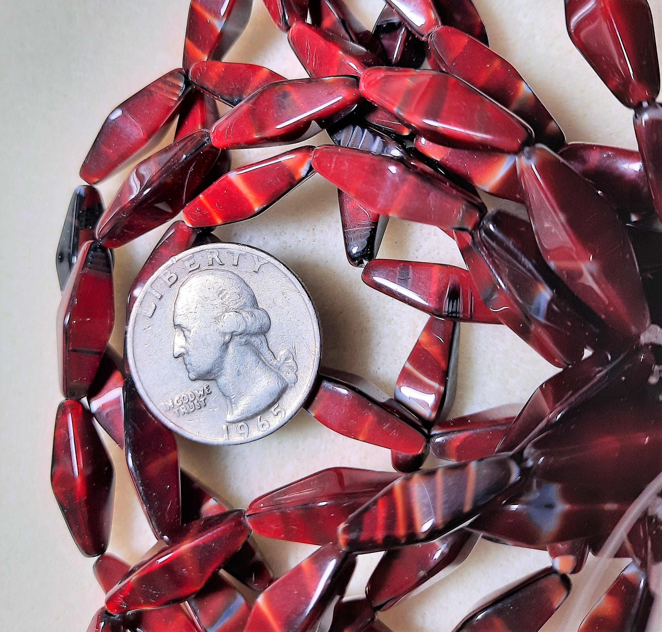 4 Sided Spindle (21x8mm) Red Tiger's Eye Opaque 10ct