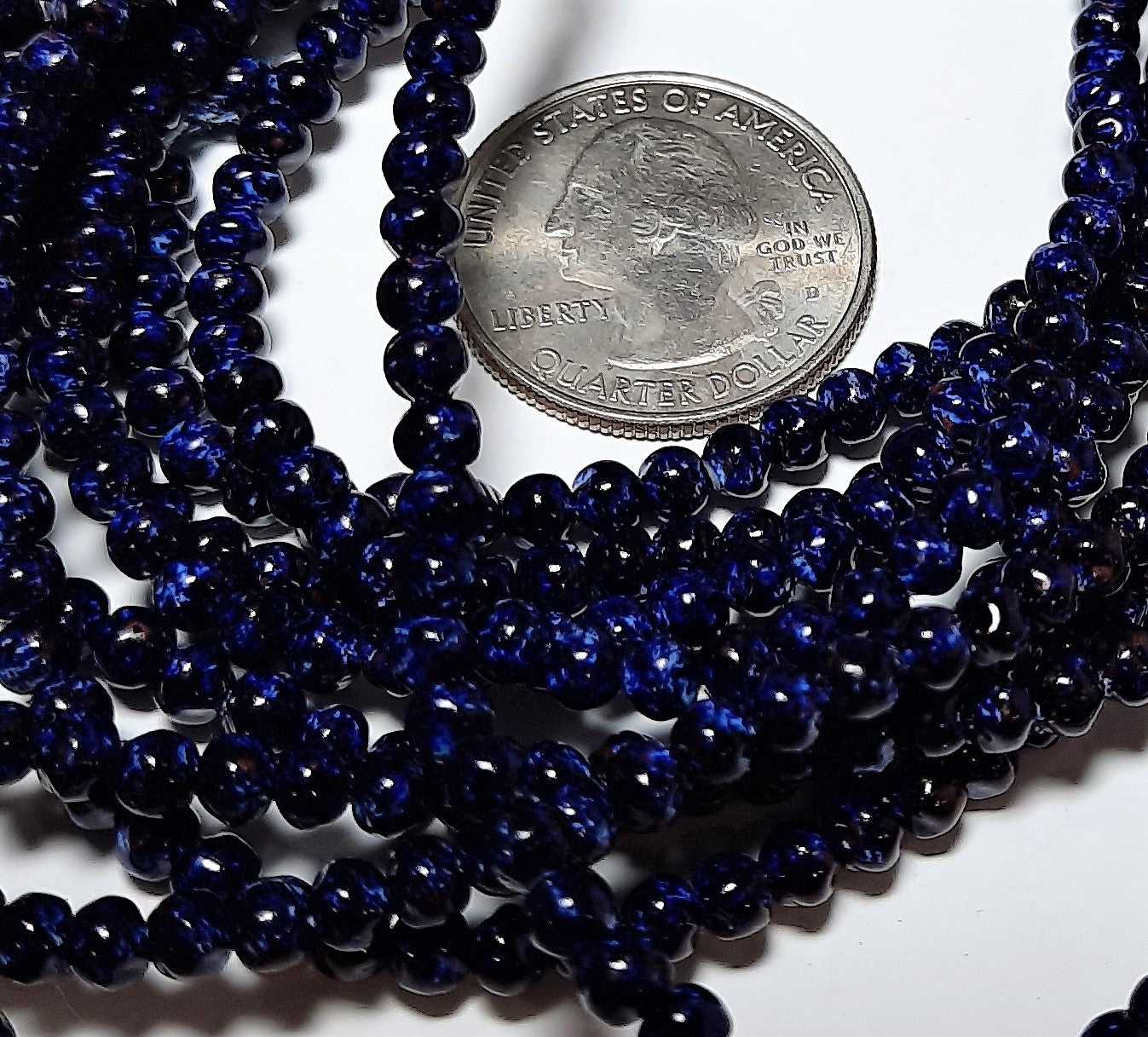 4mm Cobalt Speckled Baroque Czech Glass Beads 50ct