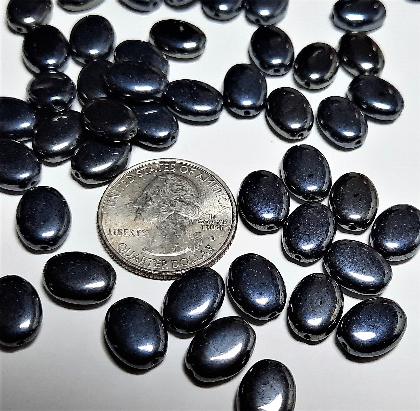 12x9mm Hematite Metallic Smooth Flat Oval Czech Glass Beads 15ct