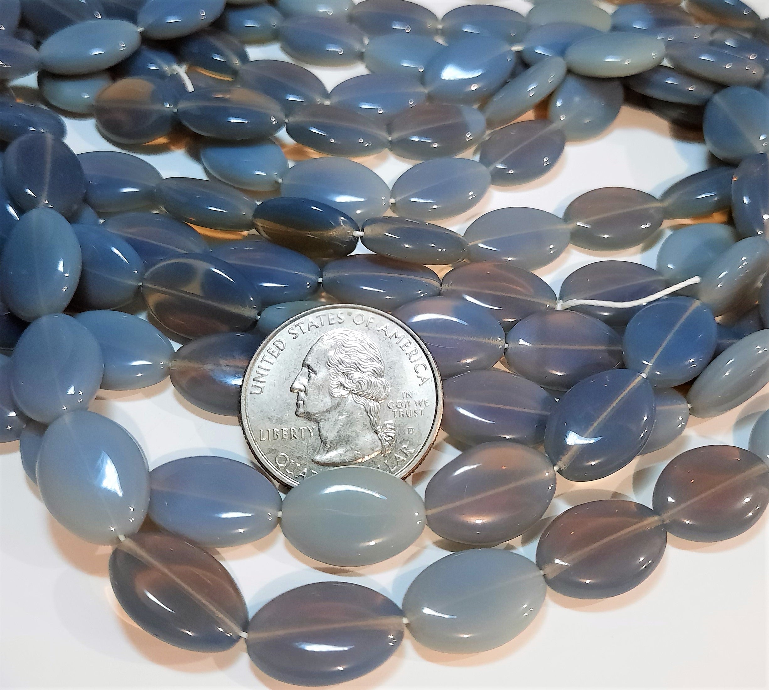 16x11mm Grey Opal Smooth Flat Oval Beads 15ct