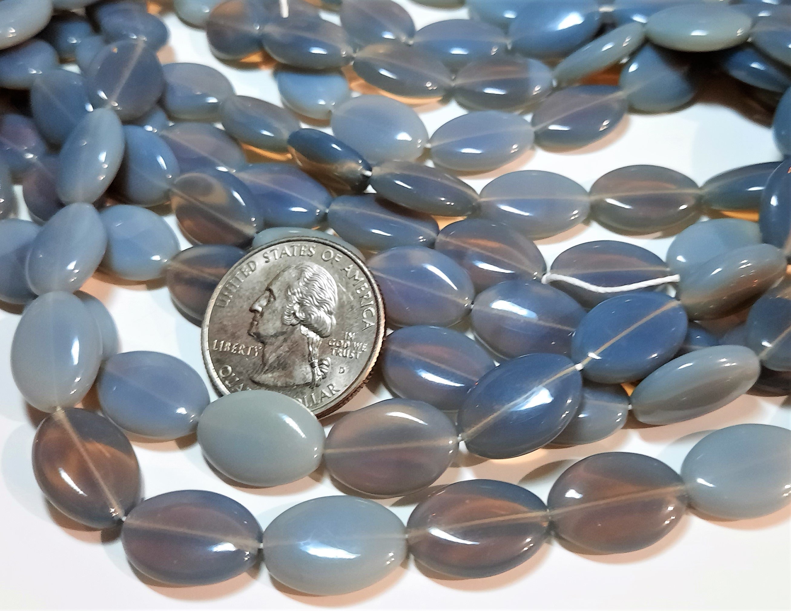 16x11mm Grey Opal Smooth Flat Oval Beads 15ct