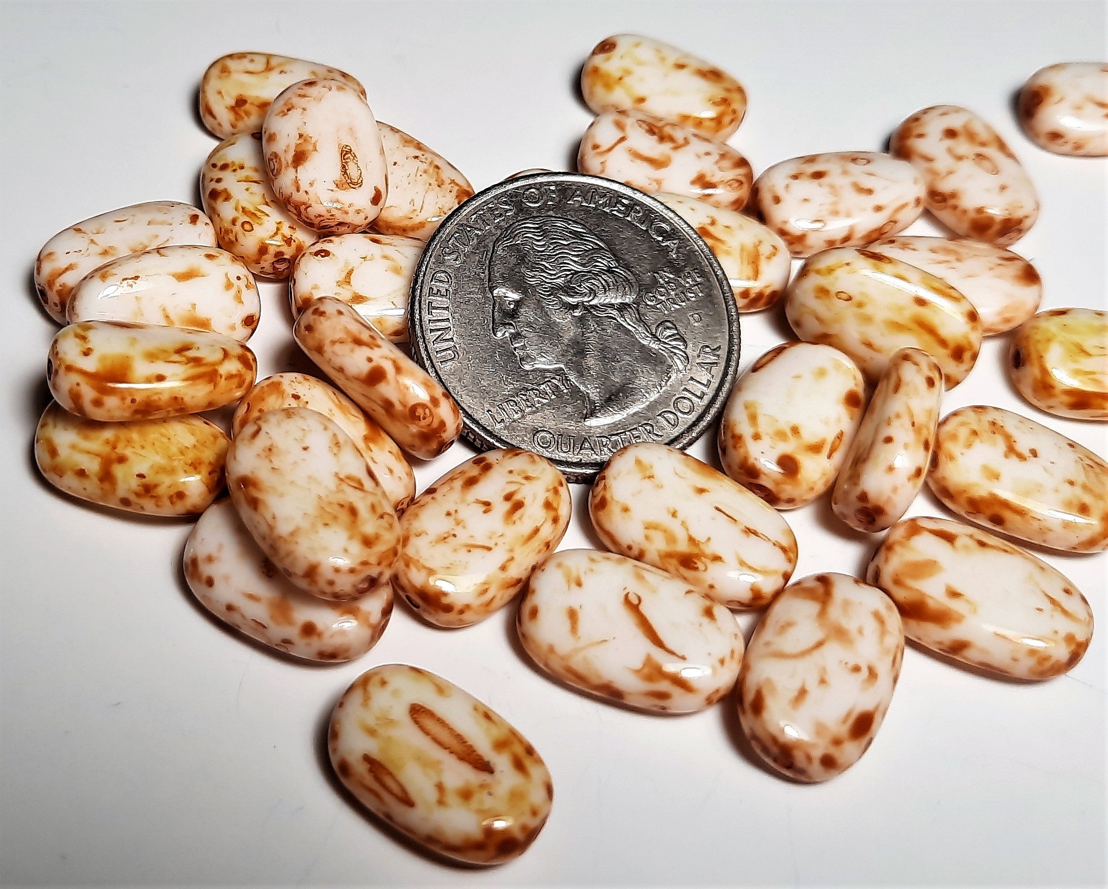 14x8mm Butter Pecan Czech Glass Wavy Flat Oval Loose 15ct