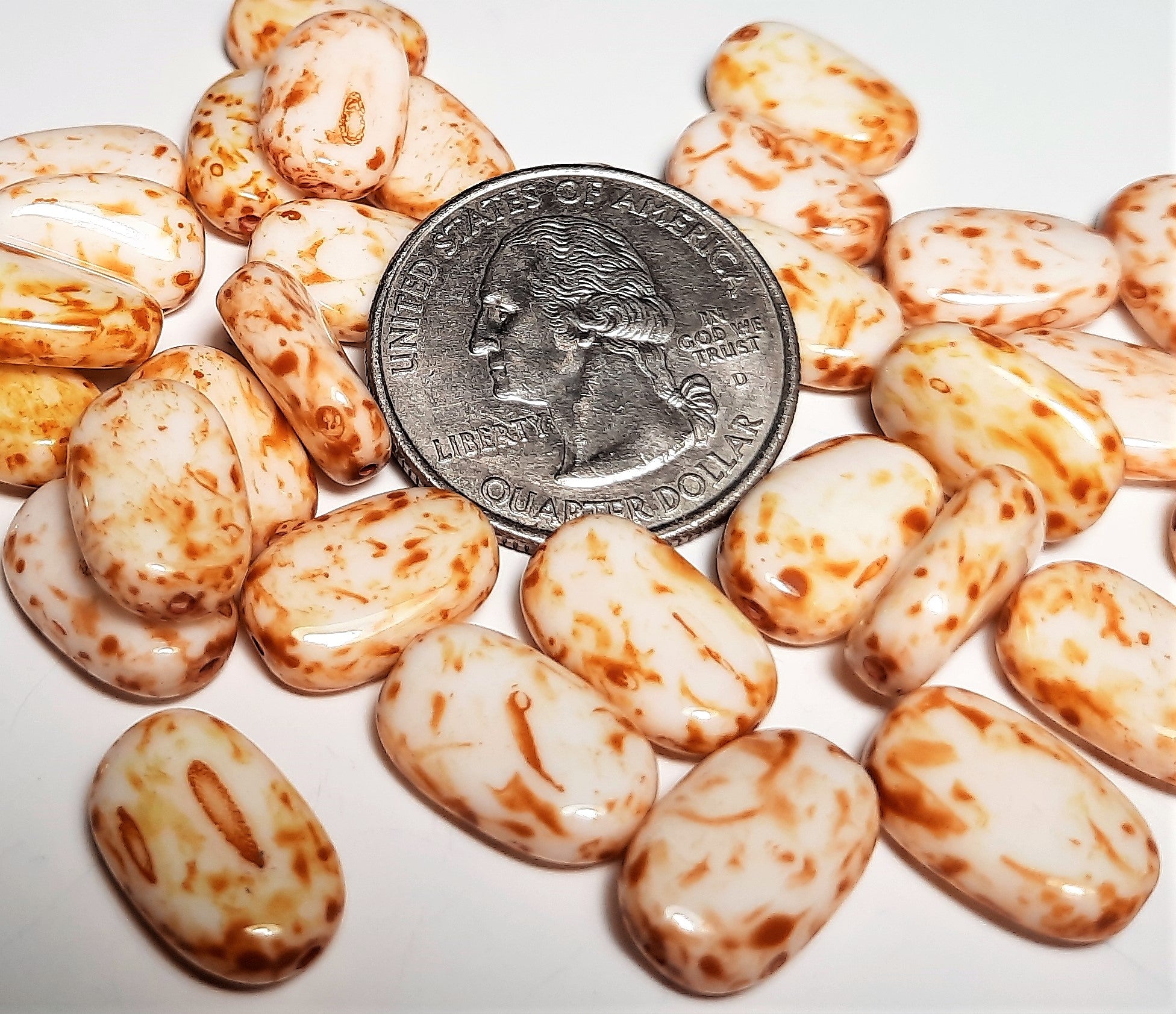 14x8mm Butter Pecan Czech Glass Wavy Flat Oval Loose 15ct