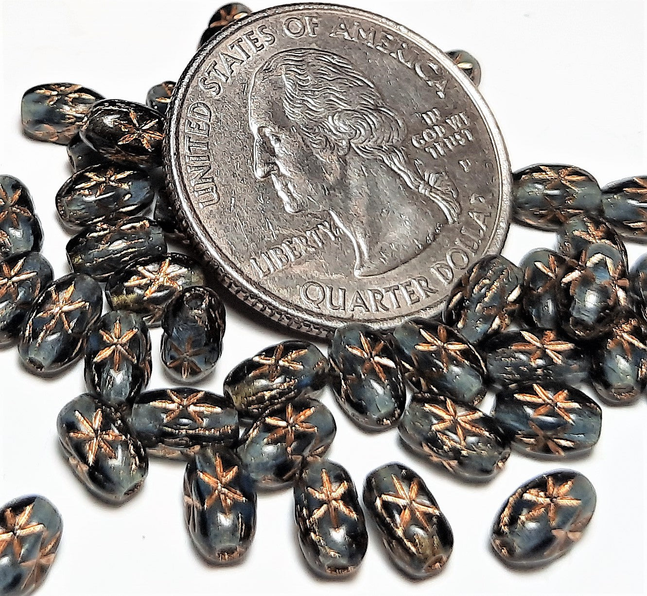 6x4mm Montana Czech Glass Rice Beads with Star 50ct