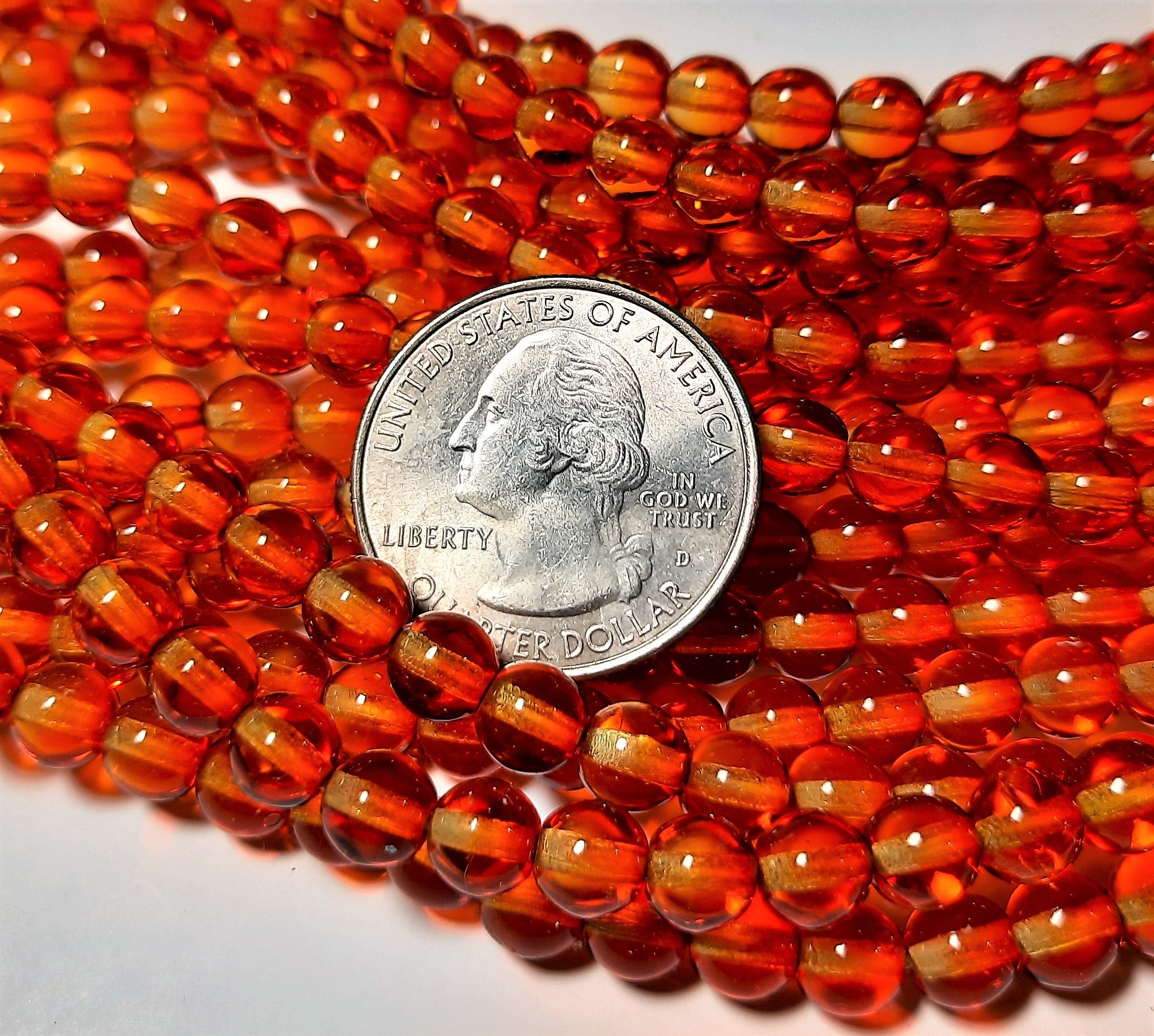 6mm Fire Opal Smooth Round Czech Glass Druk Beads 30ct