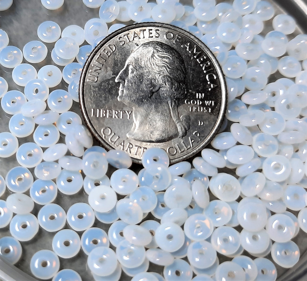 4mm Milky White Smooth Pressed Glass Rondelle Beads 100ct