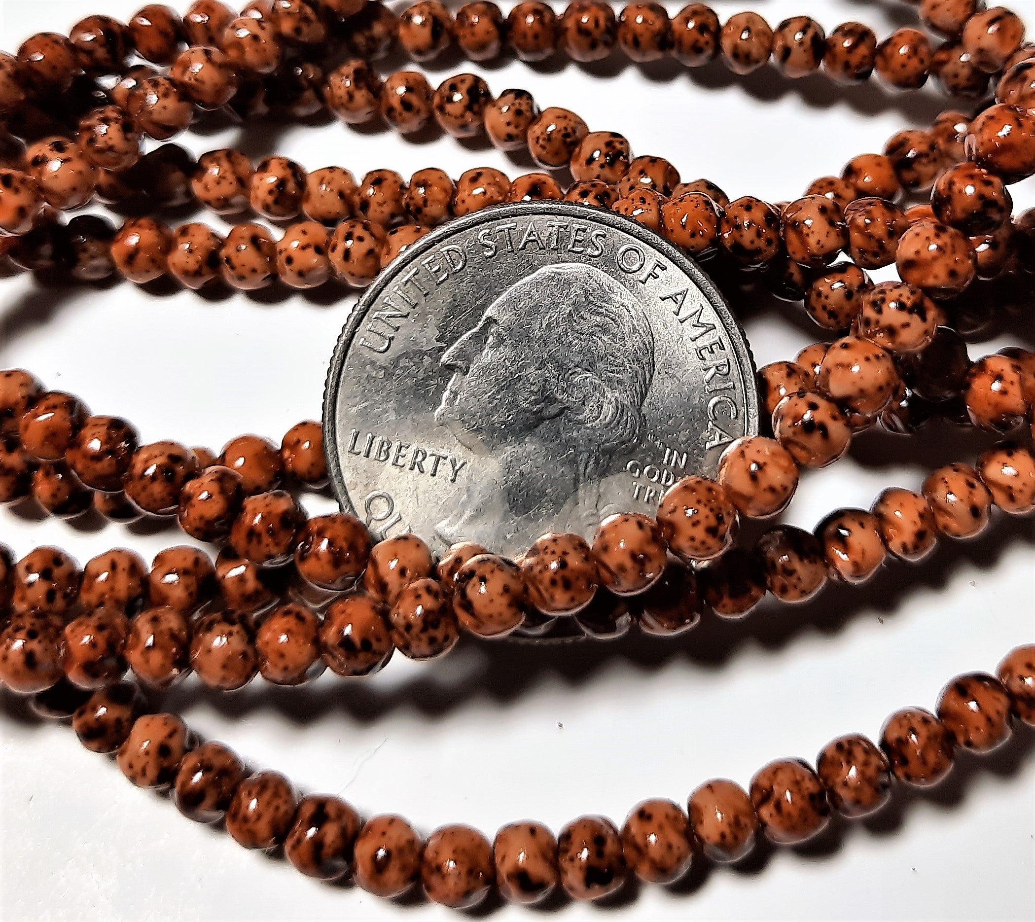 4mm Brown Gold Speck Baroque Czech Glass Beads 100ct