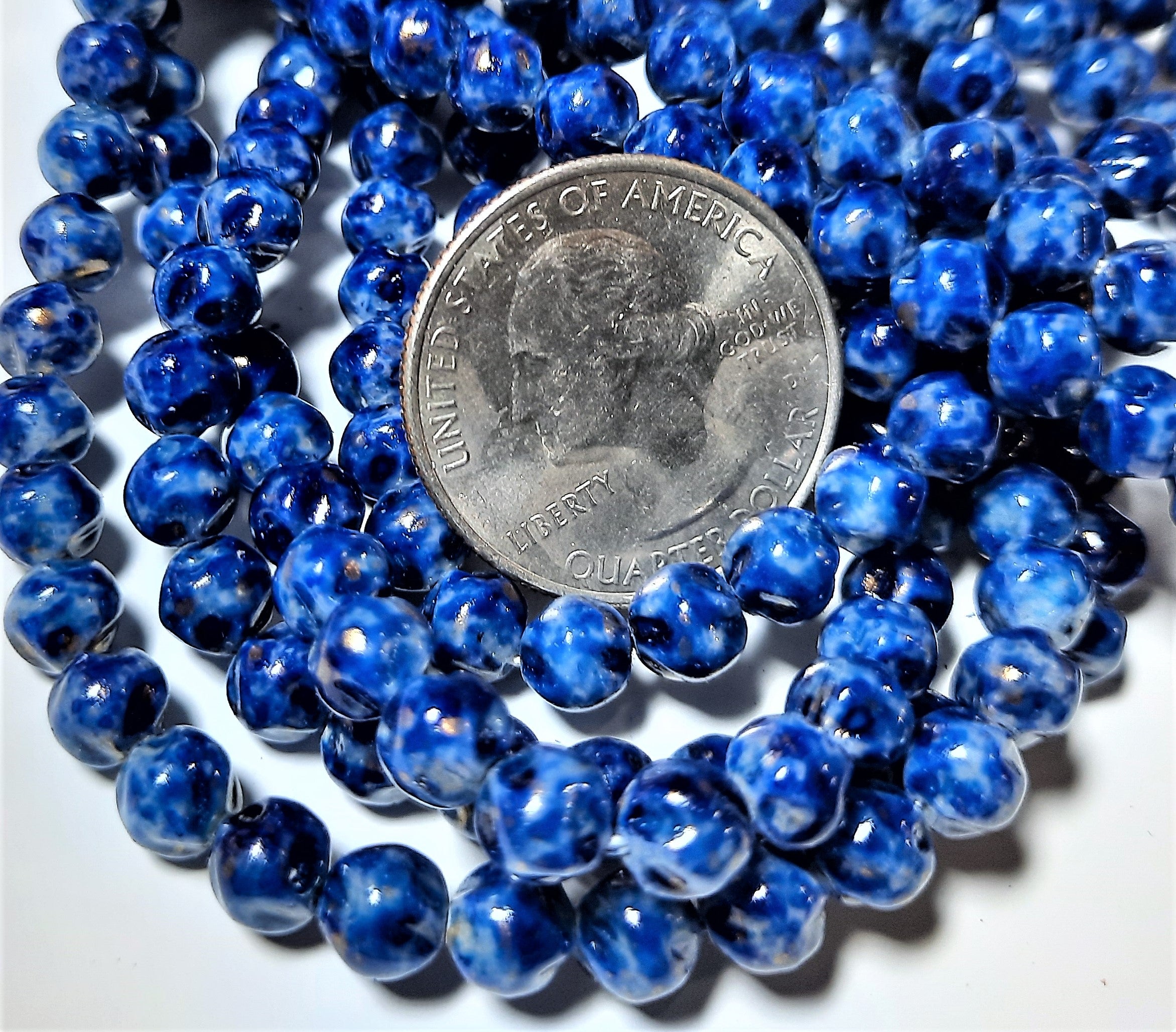 4mm Blue Turquoise Czech Glass Gold Speck Baroque Beads 50ct