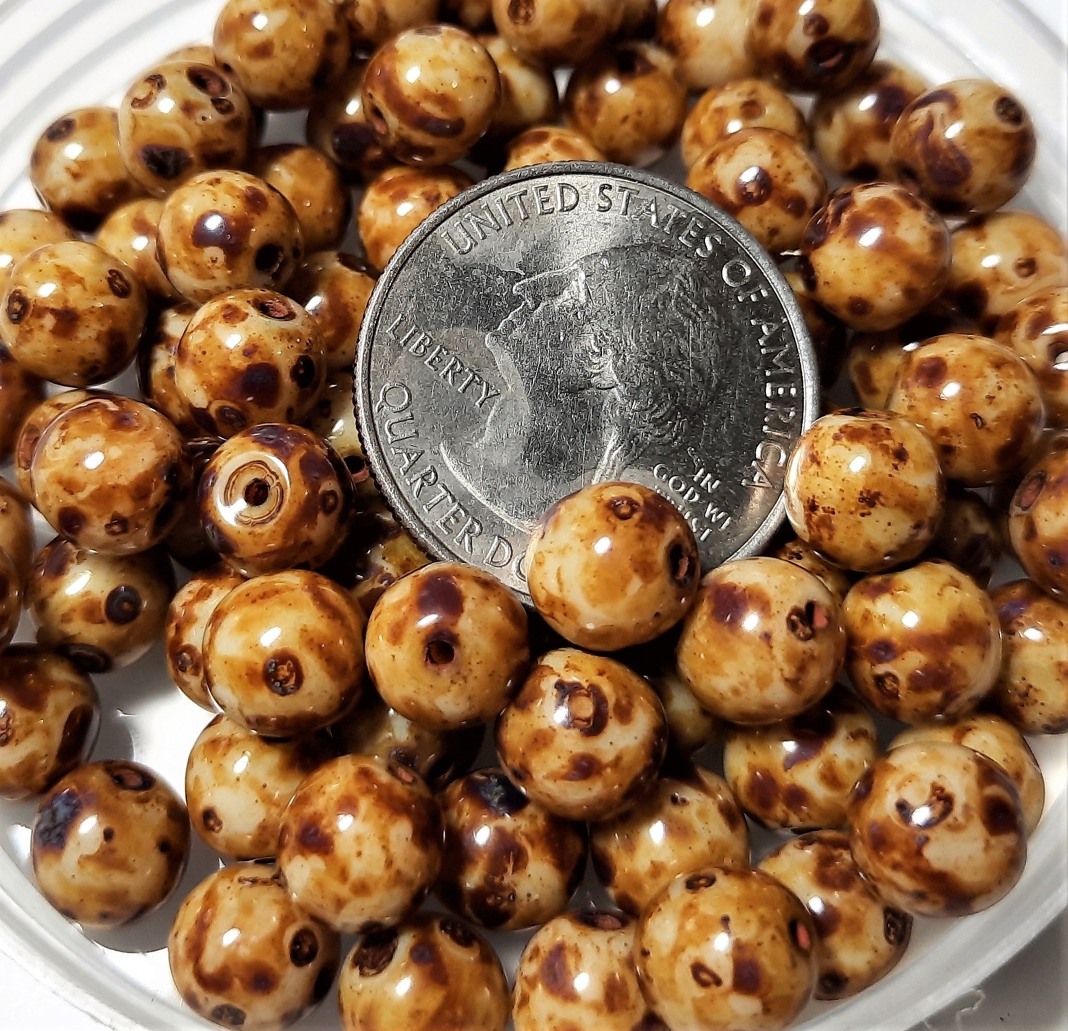 8mm Brown-Swirl-Stone Smooth Czech Glass Beads 20ct