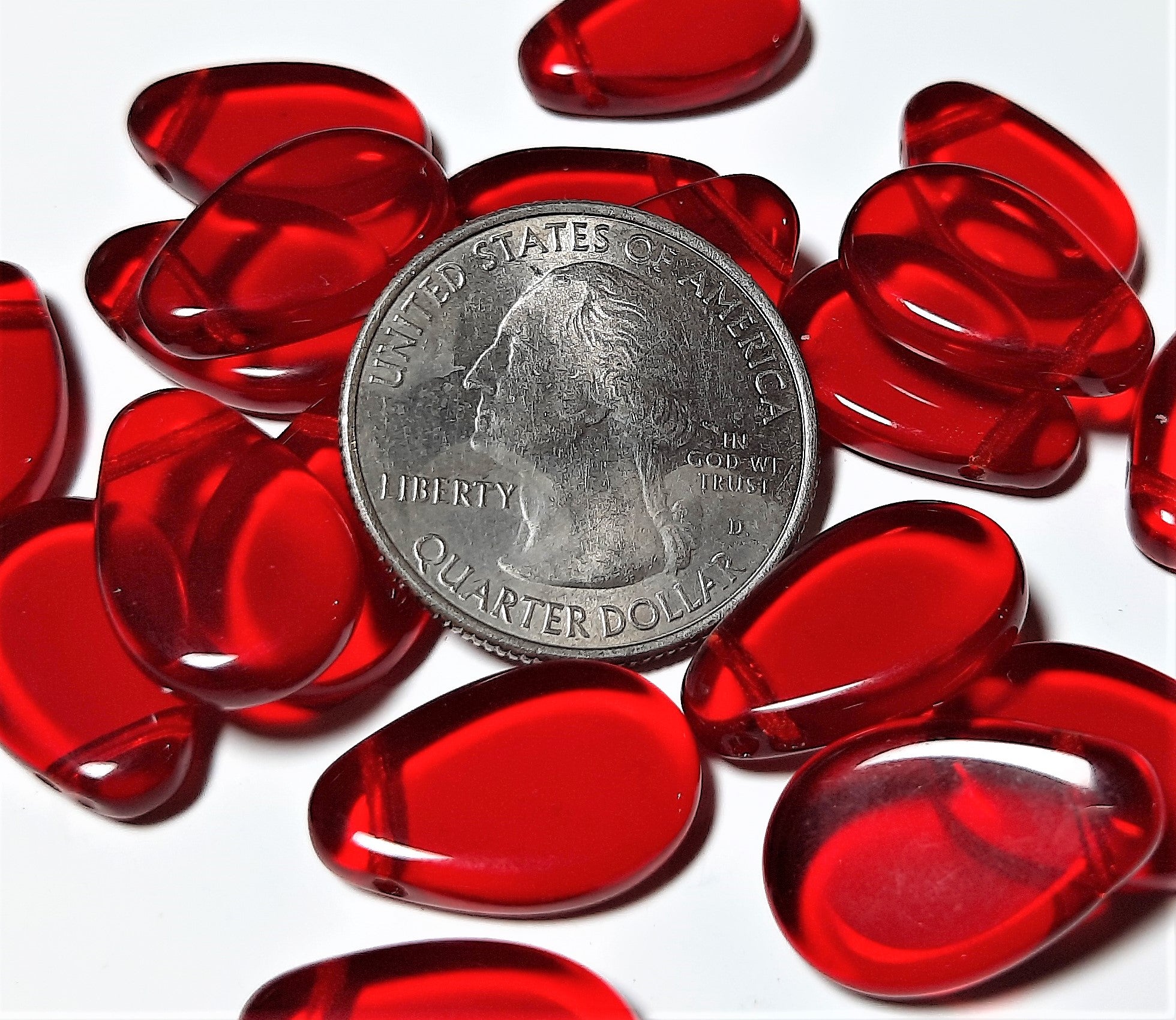 12x18mm Siam Smooth Czech Glass Flat Pear Pendant 10ct