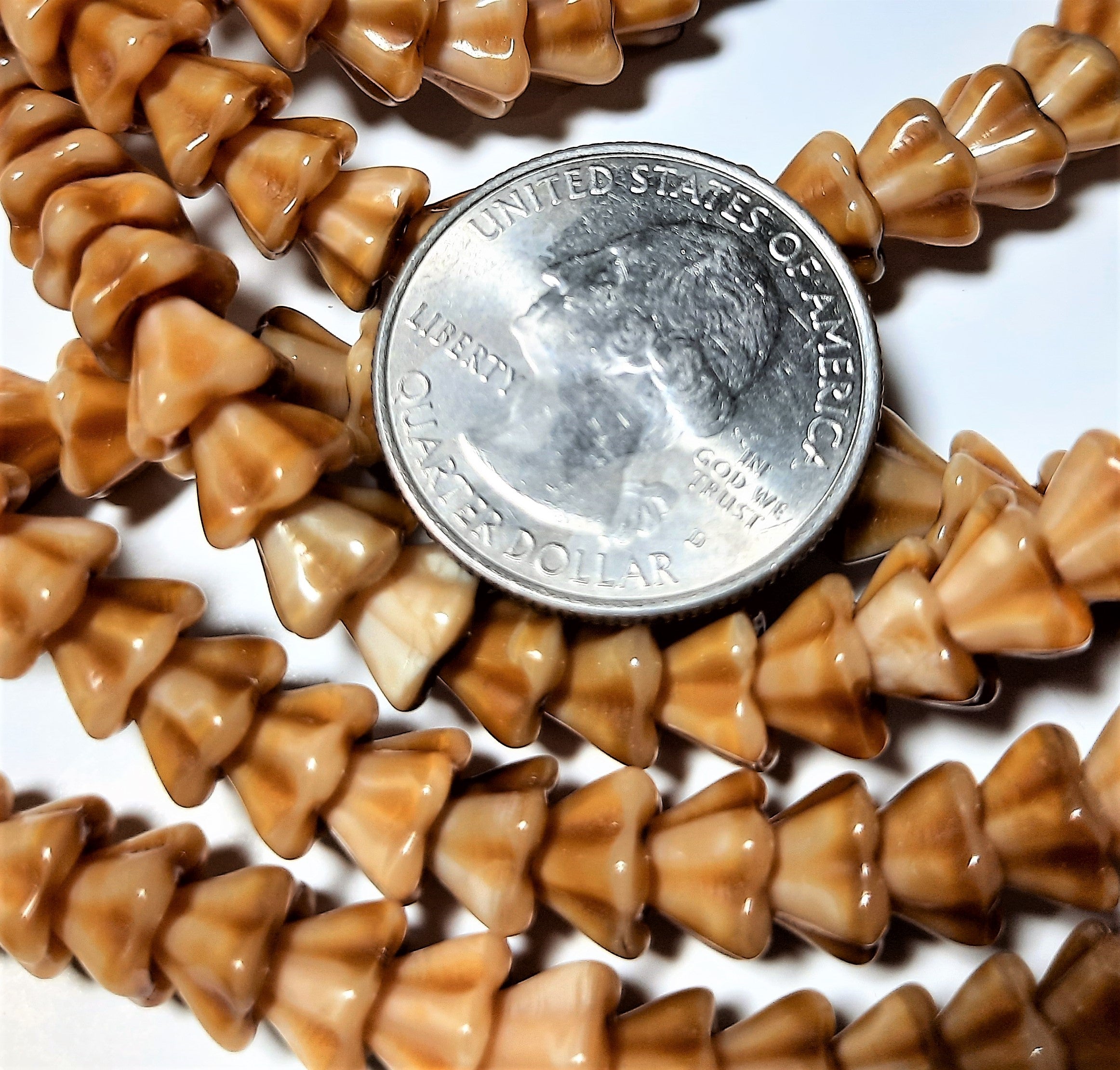 6x8mm Light Tiger Eye Bell-Shaped Flower Czech Beads 30ct