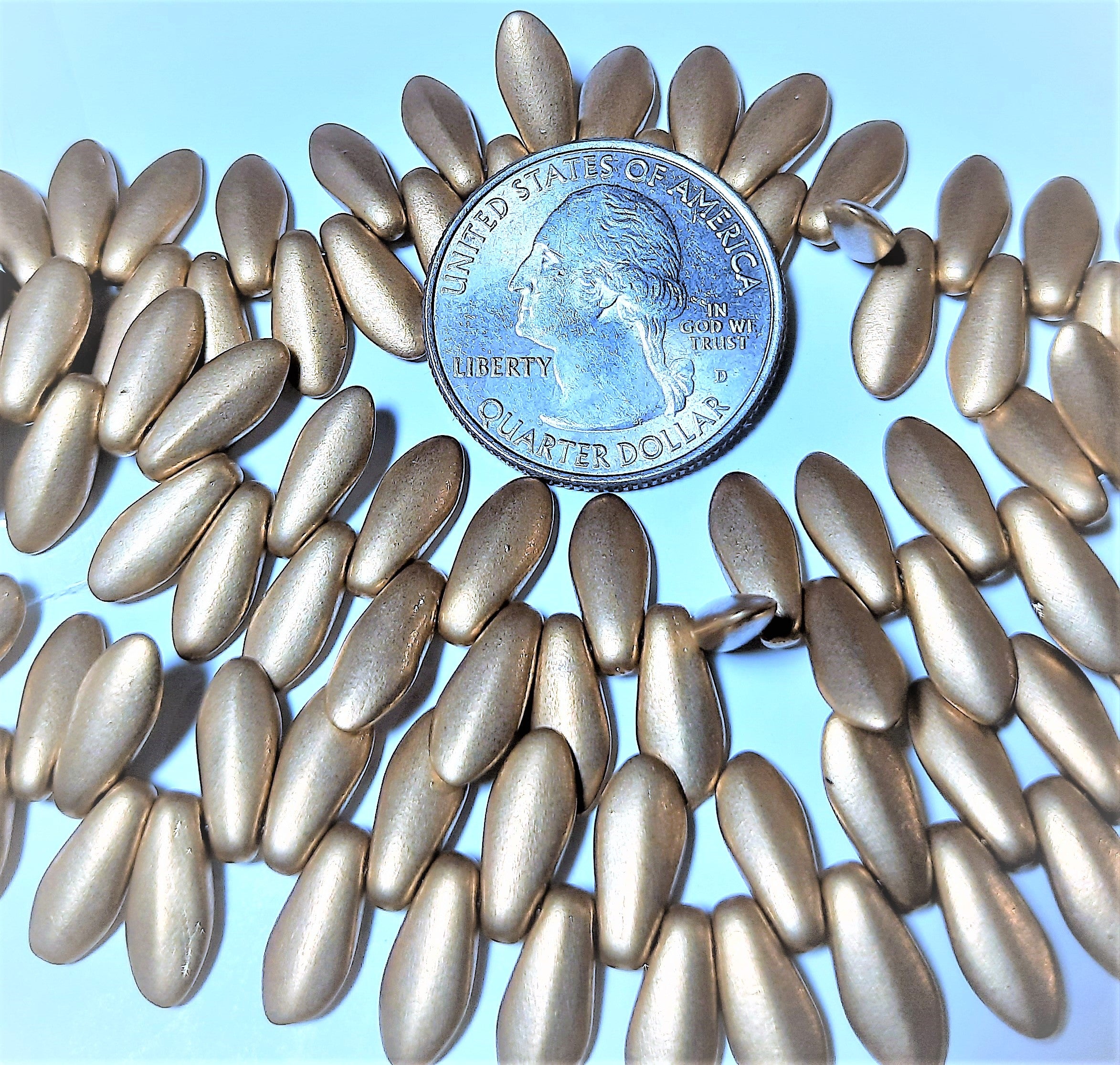 5x12mm Matte Gold Side Drill Daggers Czech Glass Beads 50ct