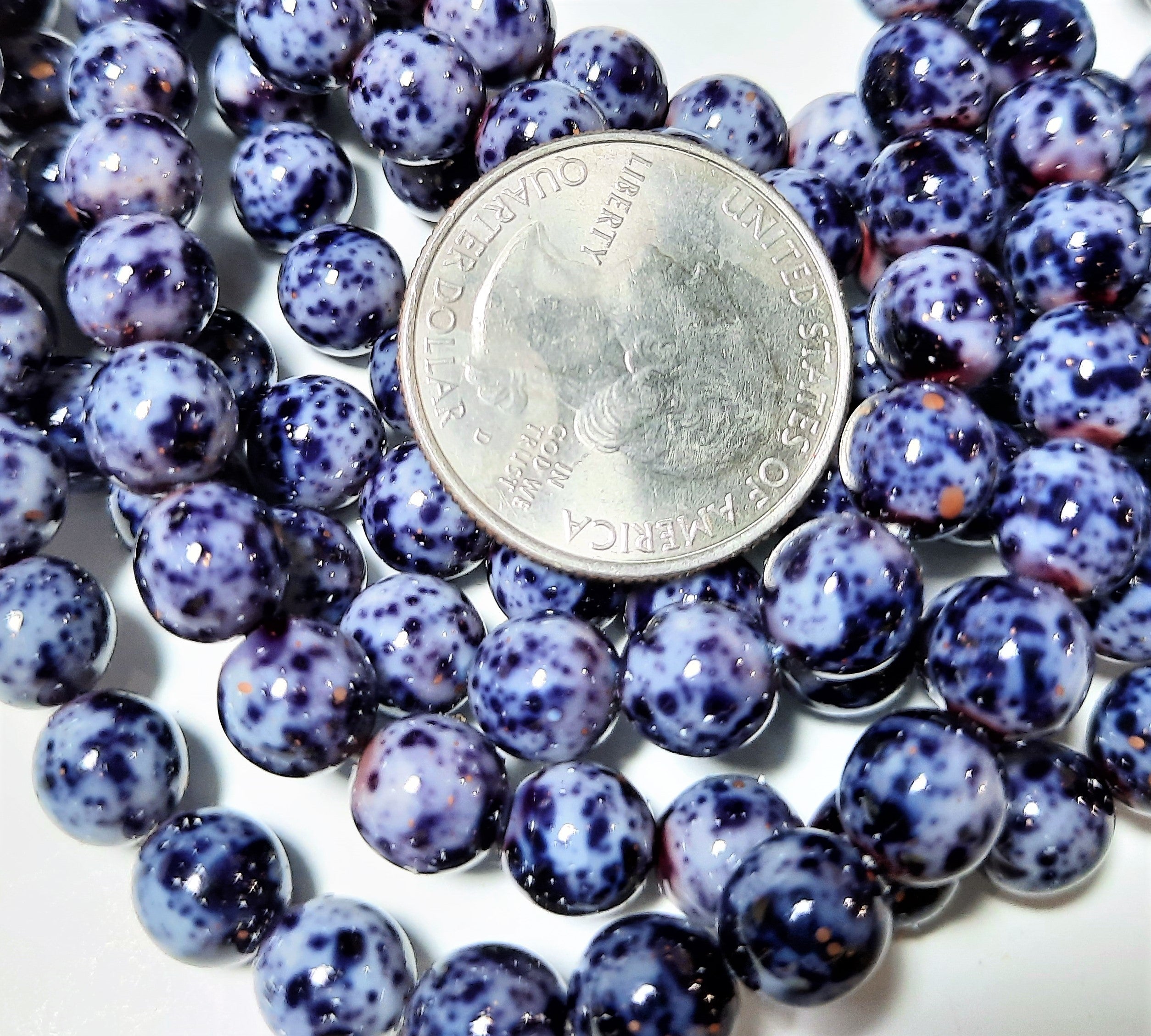 8mm Cobalt Speckled Round Czech Glass Beads 20ct