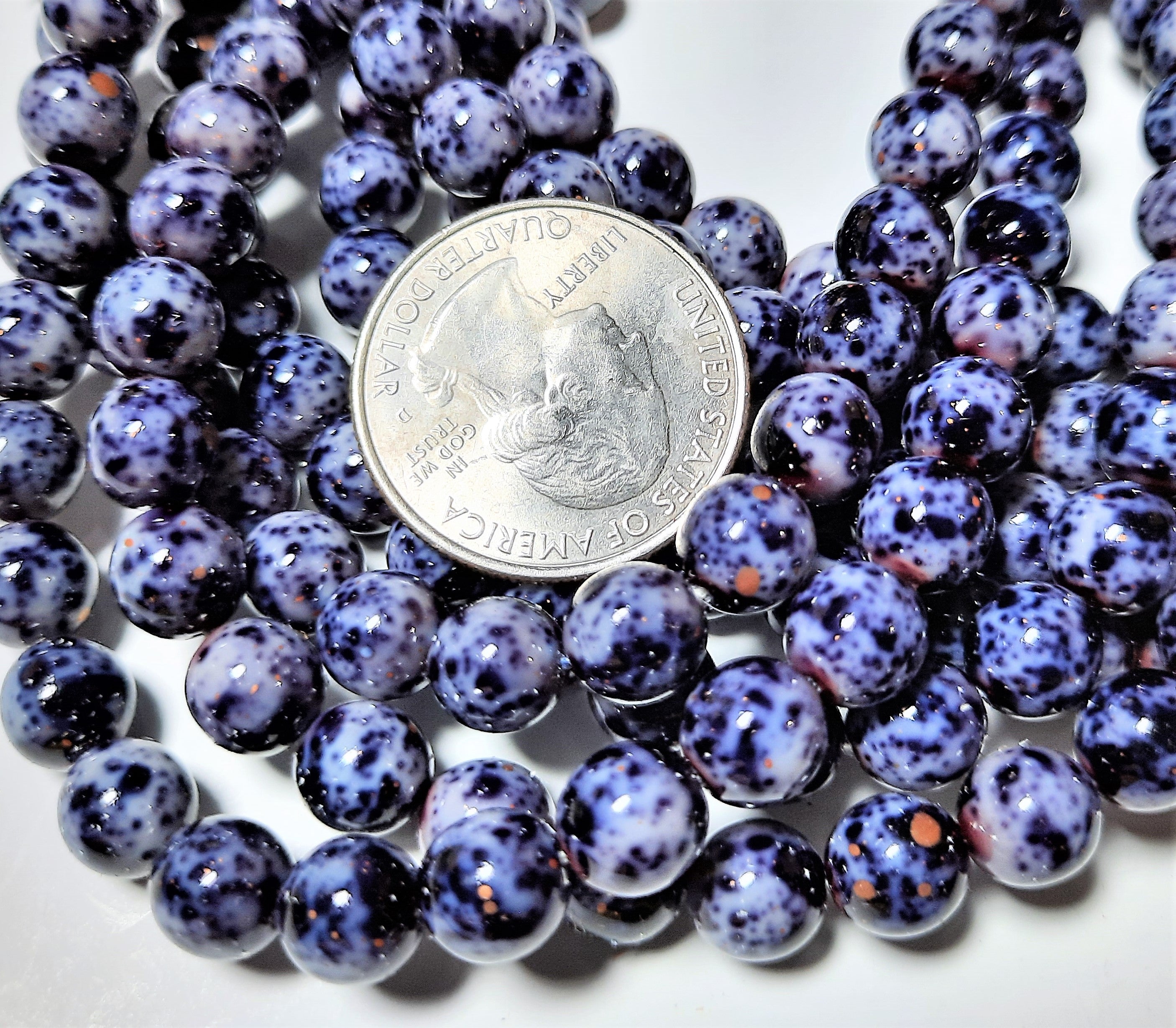 8mm Cobalt Speckled Round Czech Glass Beads 20ct