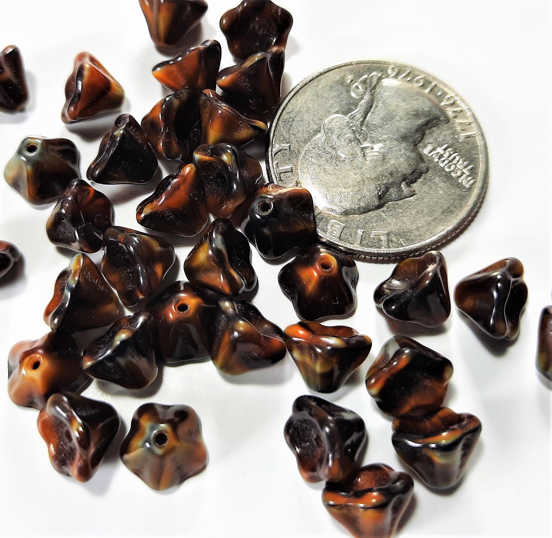 6x8mm Tiger Eye Czech Glass Bell-Shaped Flower 30ct