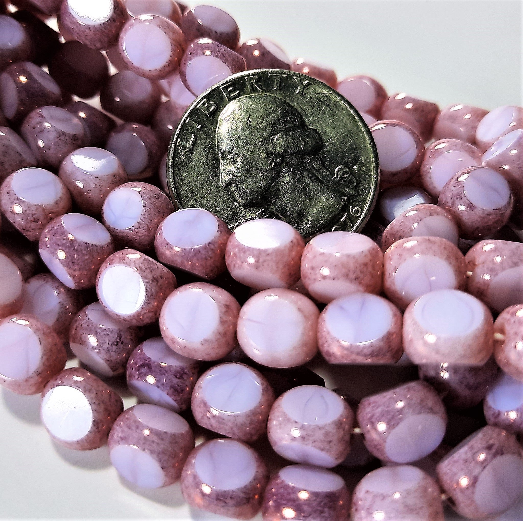 8mm Rose Alabaster Antiqued Bronze 3-Cut Czech Glass Picasso Beads 15ct