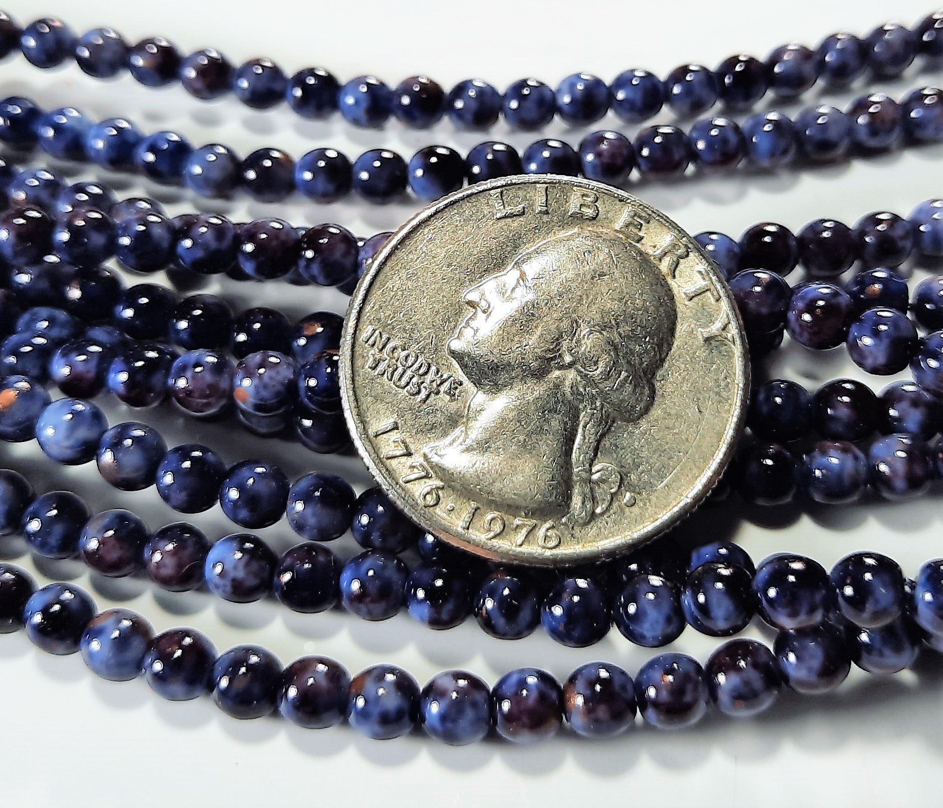 4mm Cobalt Opaque Gold Speck Round Beads 100ct