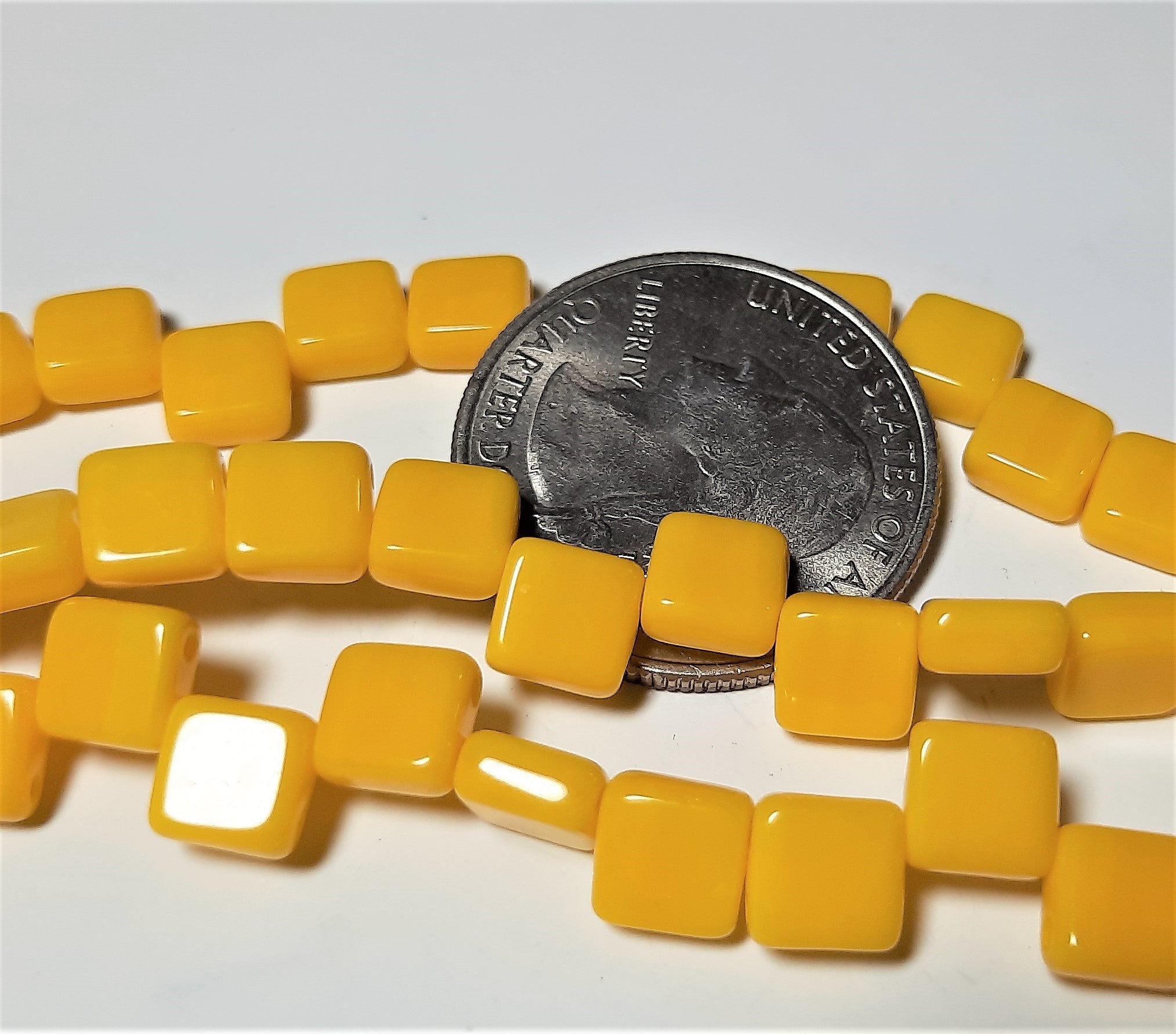 6mm Yellow Opaque 2-Hole Czech Glass Tile 7-Inch Strand
