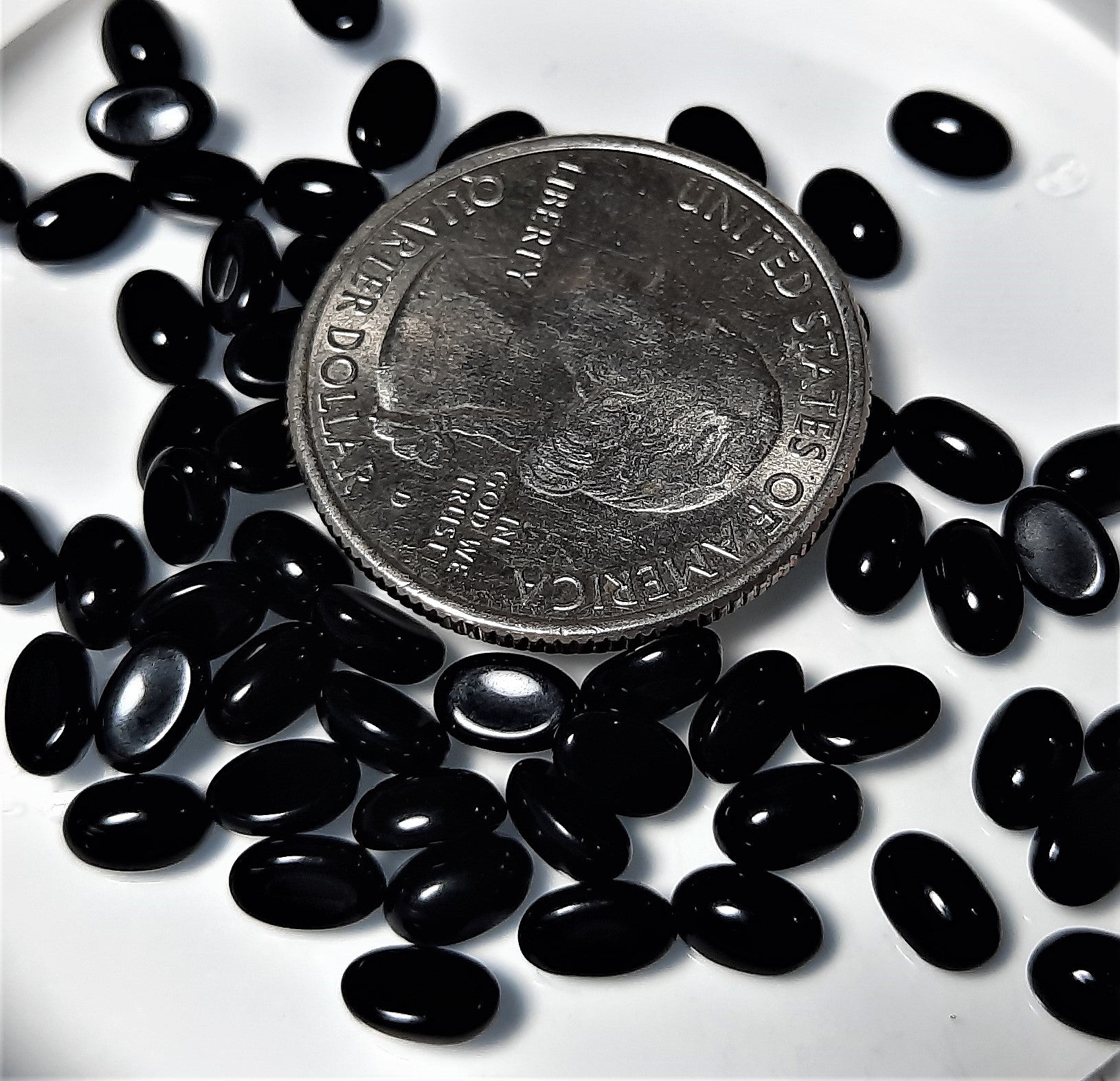 6x4mm Jet Opaque Oval Glass Cabochons 36ct