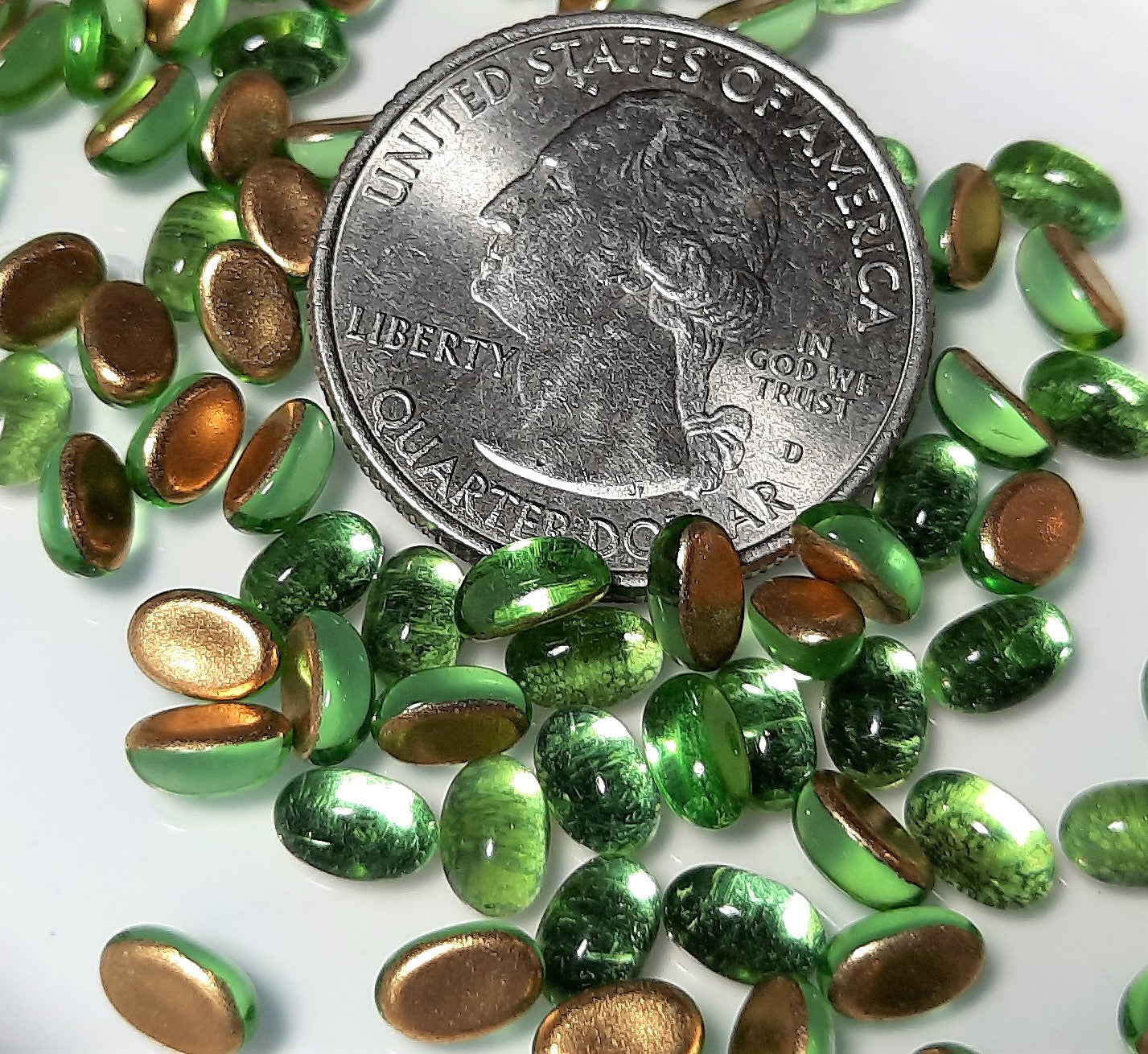 6x4mm Peridot Transparent Oval Glass Cabochons 36ct