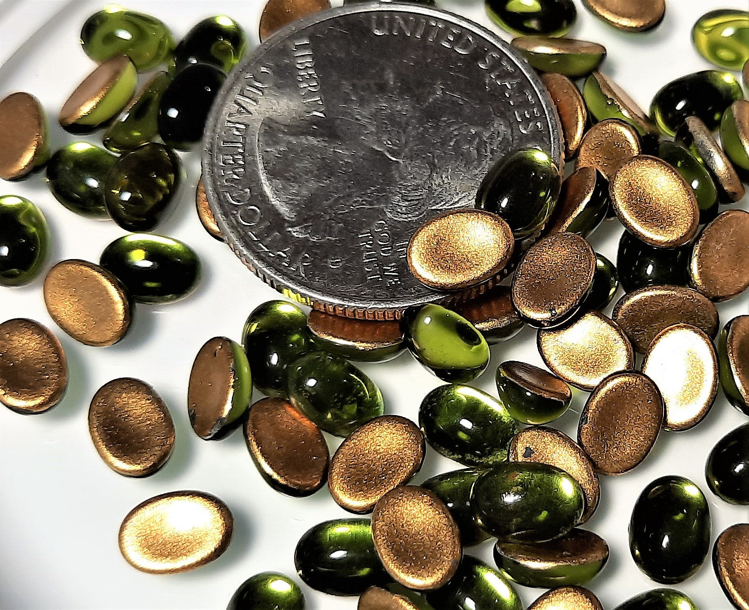 7x5mm Olivine Transparent Oval Glass Cabochons 36ct