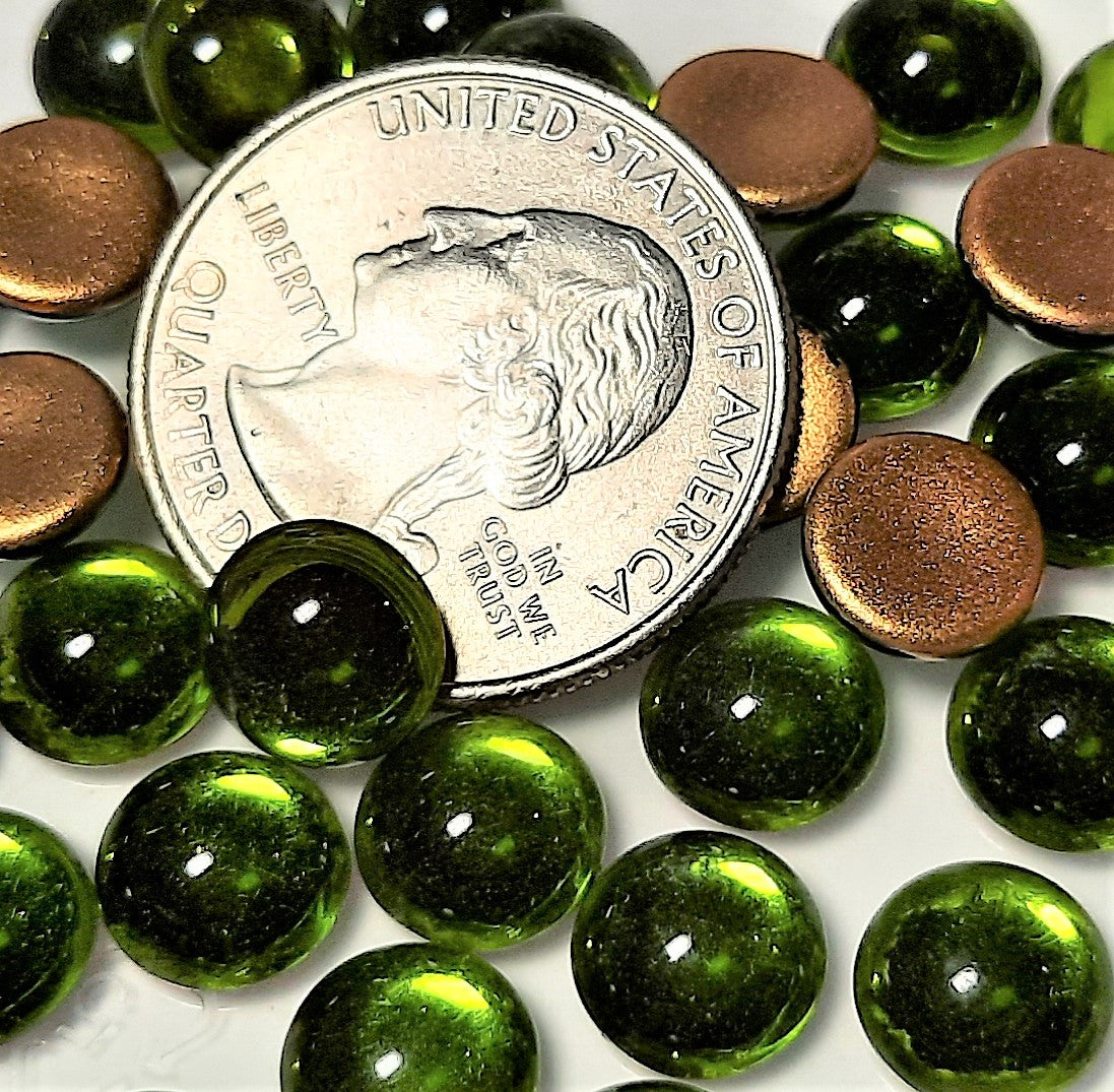 9mm Olivine Transparent Round Glass Cabochons 24ct