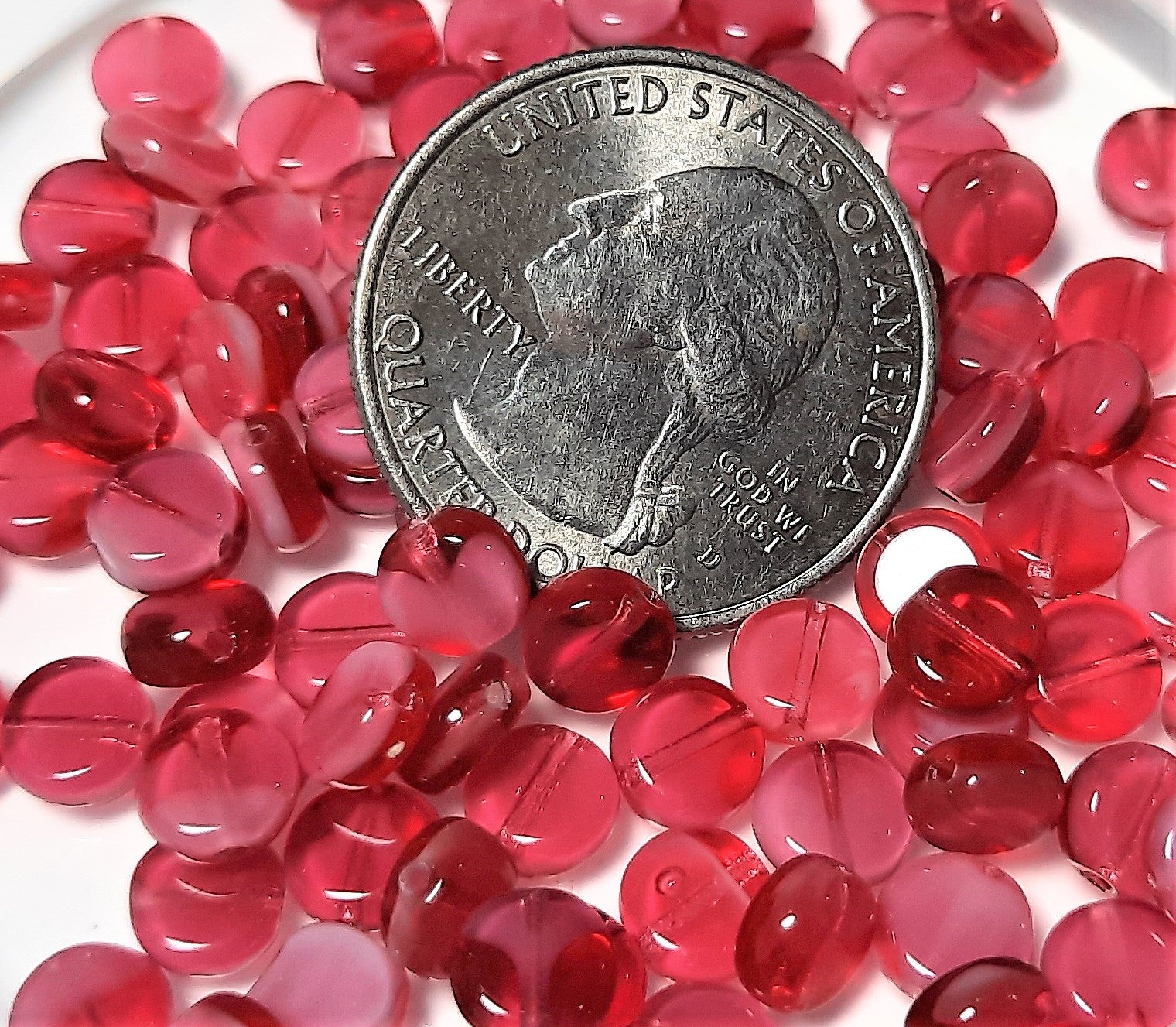 6mm Milky Raspberry Round Flat Swirl Czech Glass Beads 30ct