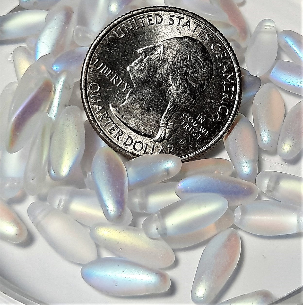 5x12mm Frosted Crystal AB Side Drill Glass Dagger Beads 50ct