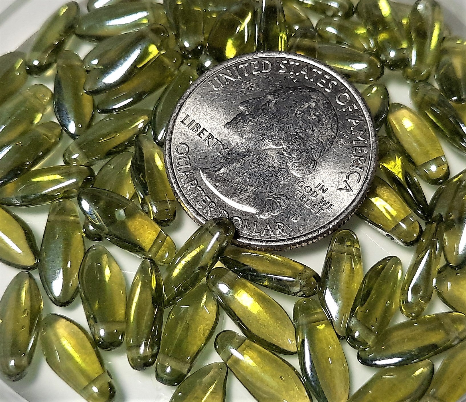 5x12mm Olivine Shimmer Side Drill Glass Dagger Beads 50ct